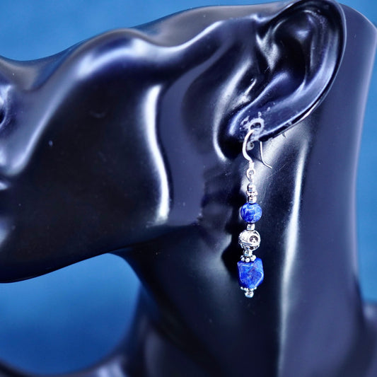Vintage sterling 925 Silver handmade earrings with sodalite nugget