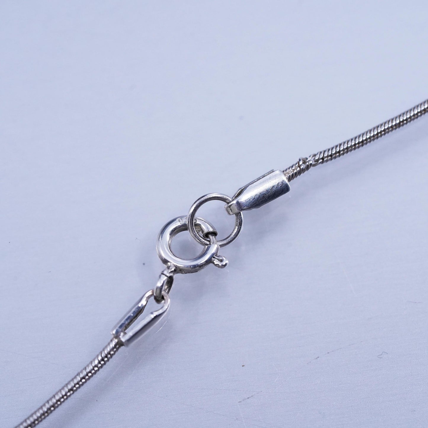 16”, Sterling 925 silver snake chain necklace with pink mother of pearl pendant