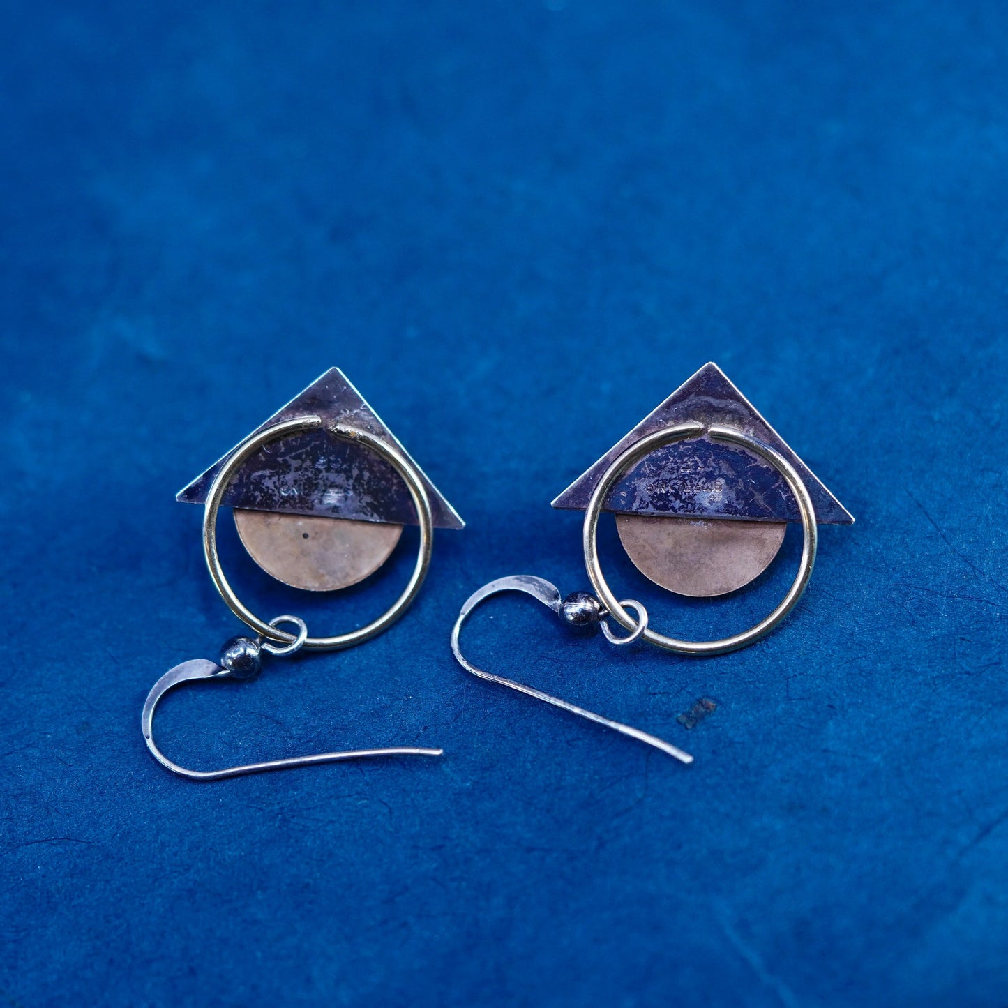 PJP gold filled sterling silver drop earrings, modern 925 disc with black onyx