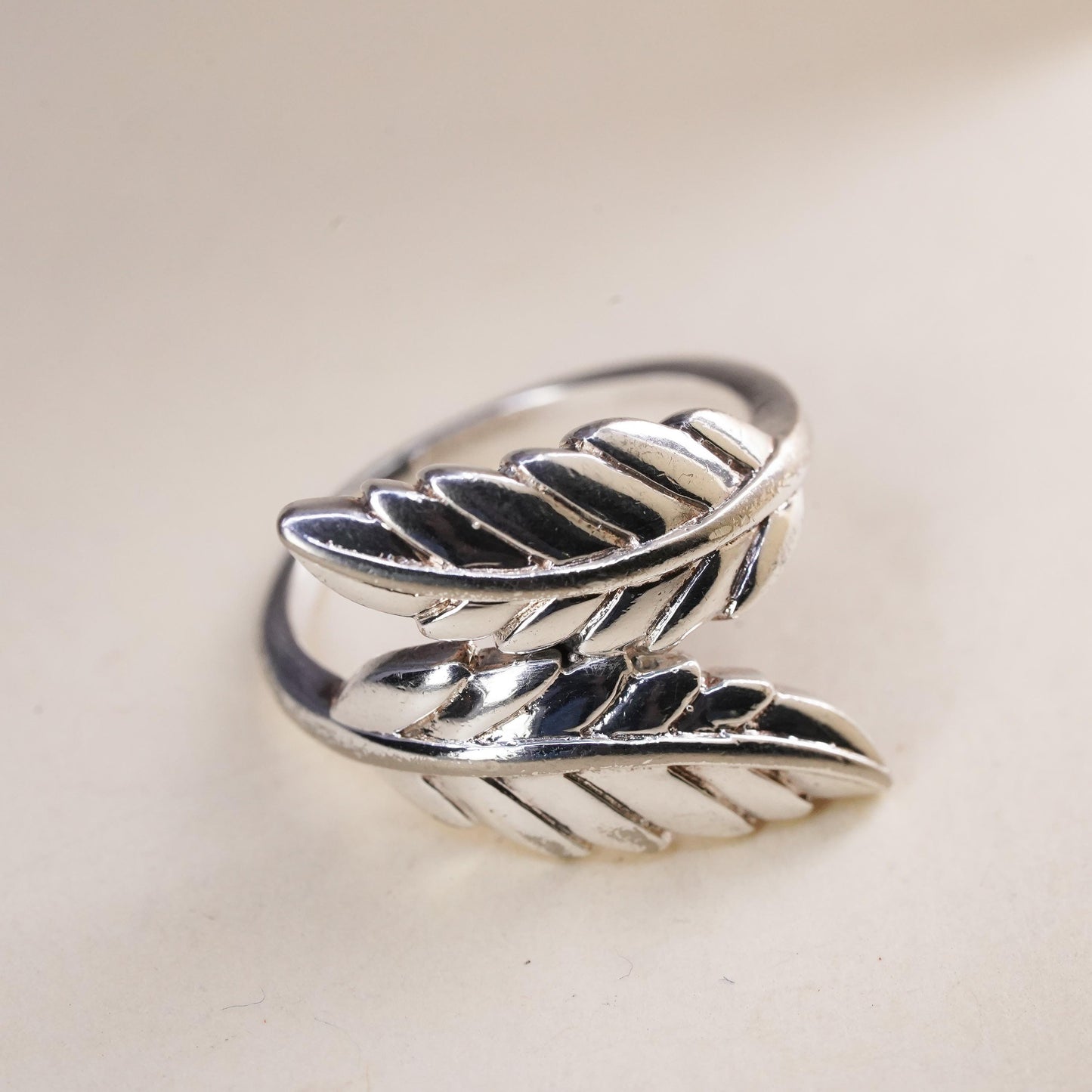 Size 5.5, vintage Sterling silver handmade ring, 925 leaves band