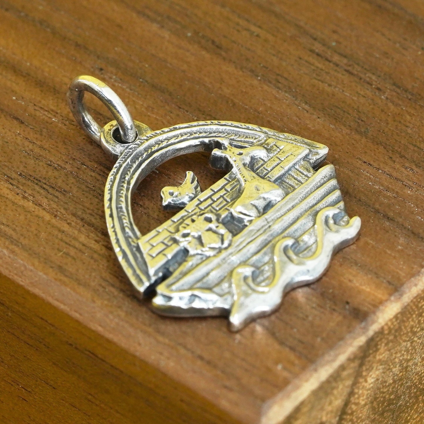 Sterling silver Handmade pendant, 925 Noah’s ark charm with sheep bird giraffe