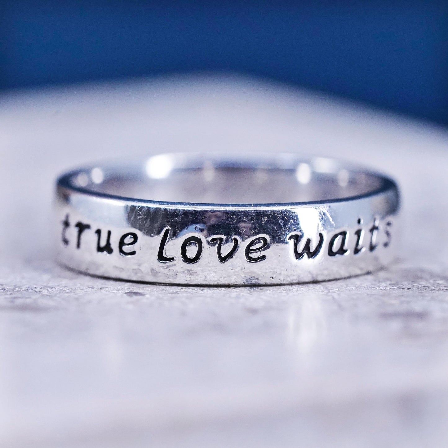 Size 8, vintage Sterling silver prayer ring, 925 band engraved "true love waits