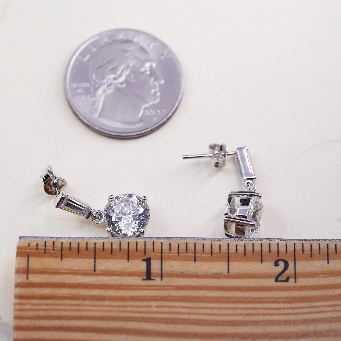 Vintage sterling silver handmade earrings, 925 hoops with round cz