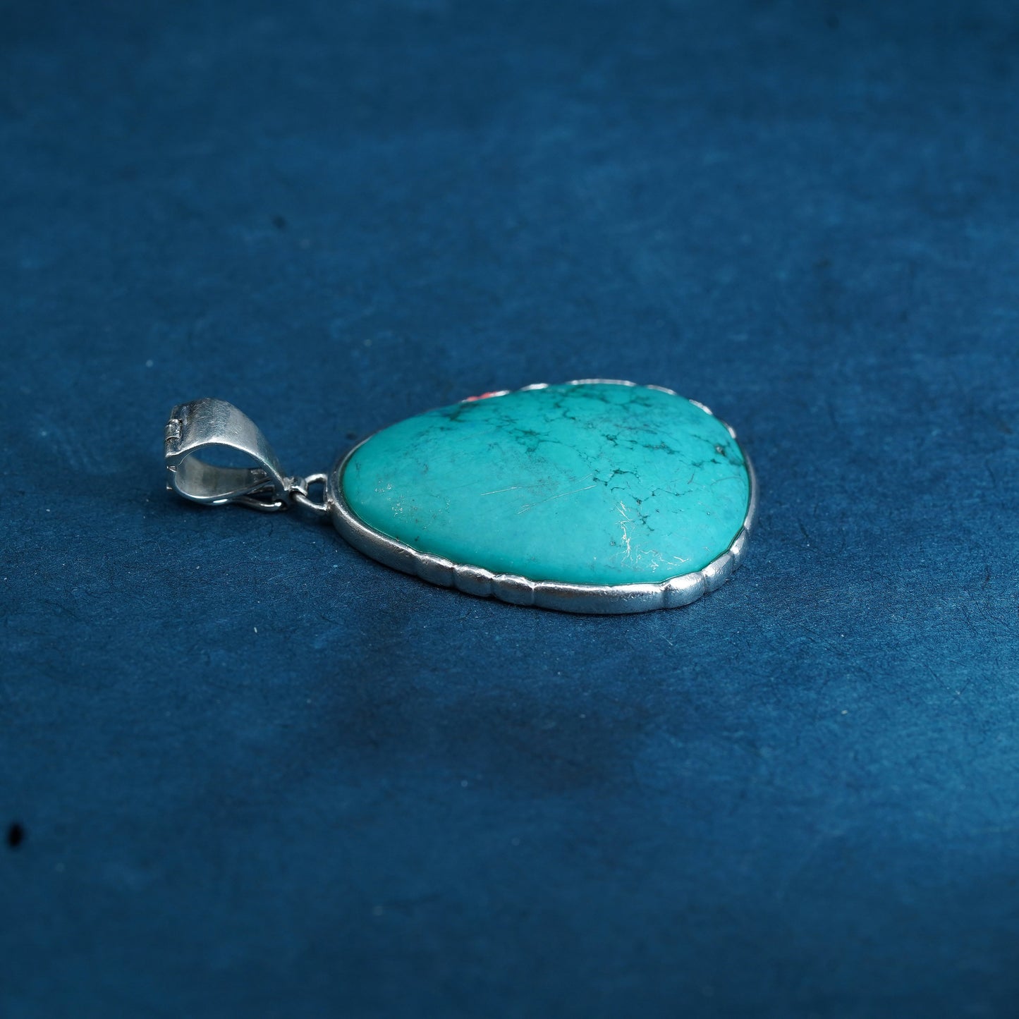 Vintage LUC Sterling 925 silver handmade teardrop pendant with turquoise