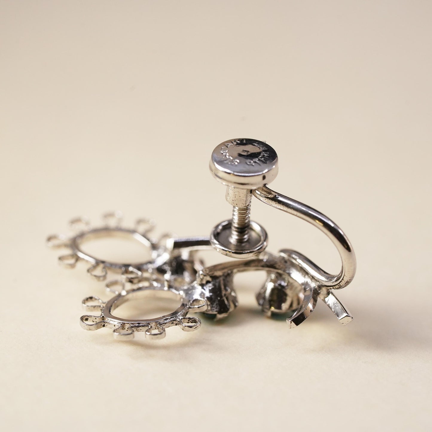 Vintage sterling silver handmade single earring, 925 screw back flower