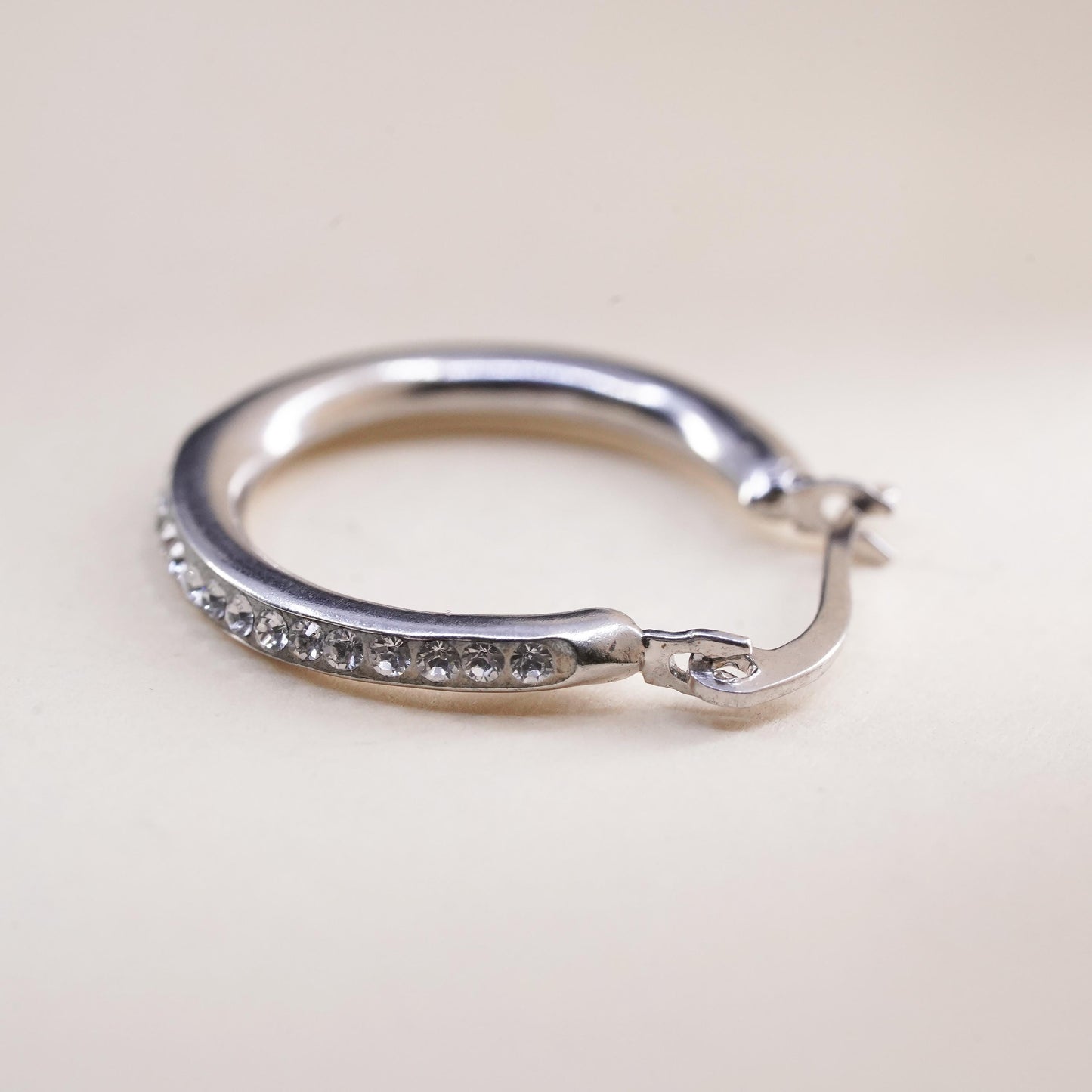 0.75", Vintage sterling silver loop single earring, fashion primitive hoop cz