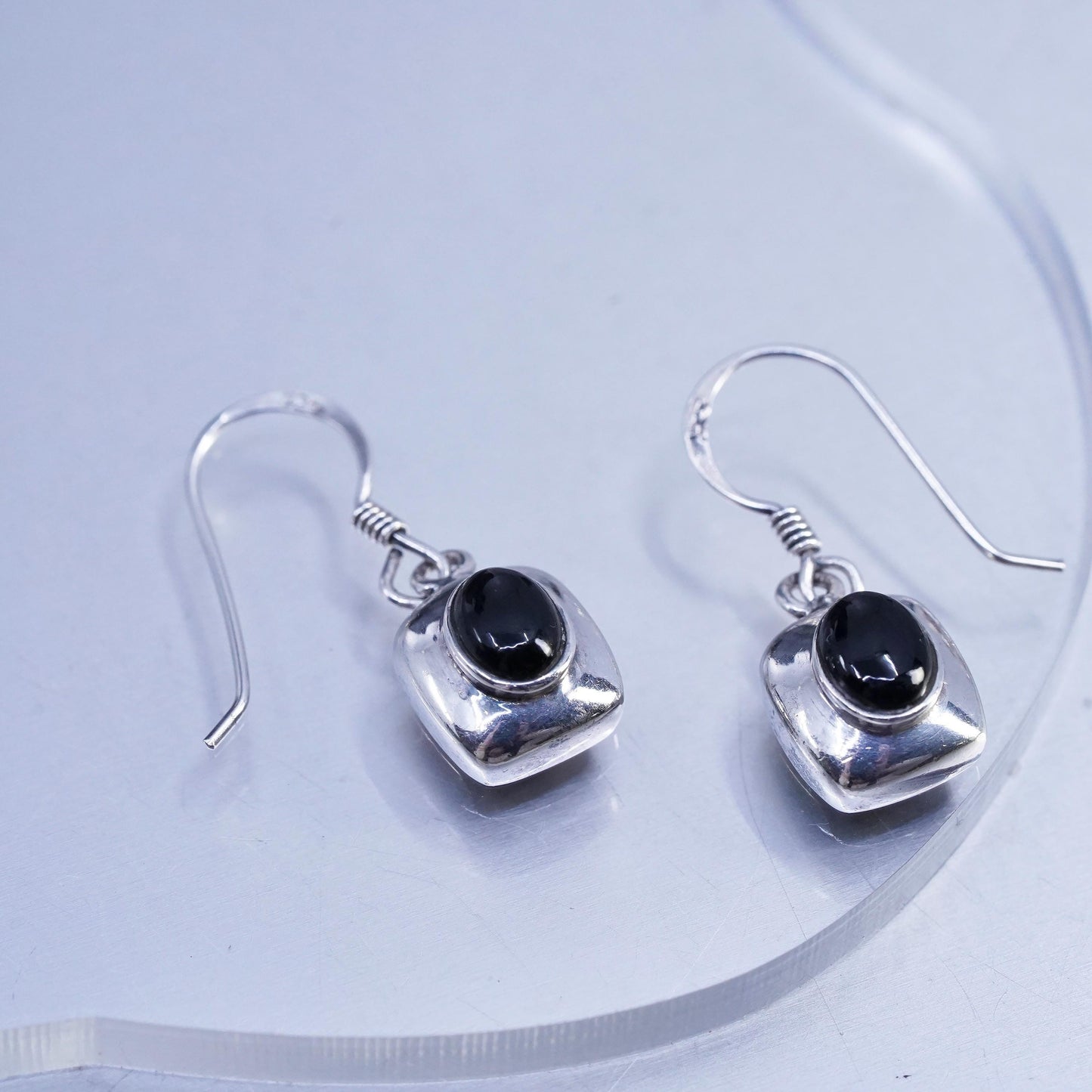 Vintage Sterling 925 silver handmade earrings with black onyx