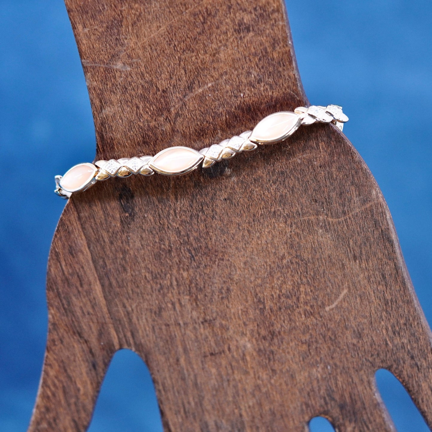 7”, vermeil gold sterling 925 silver tennis bracelet orange cats eye diamond