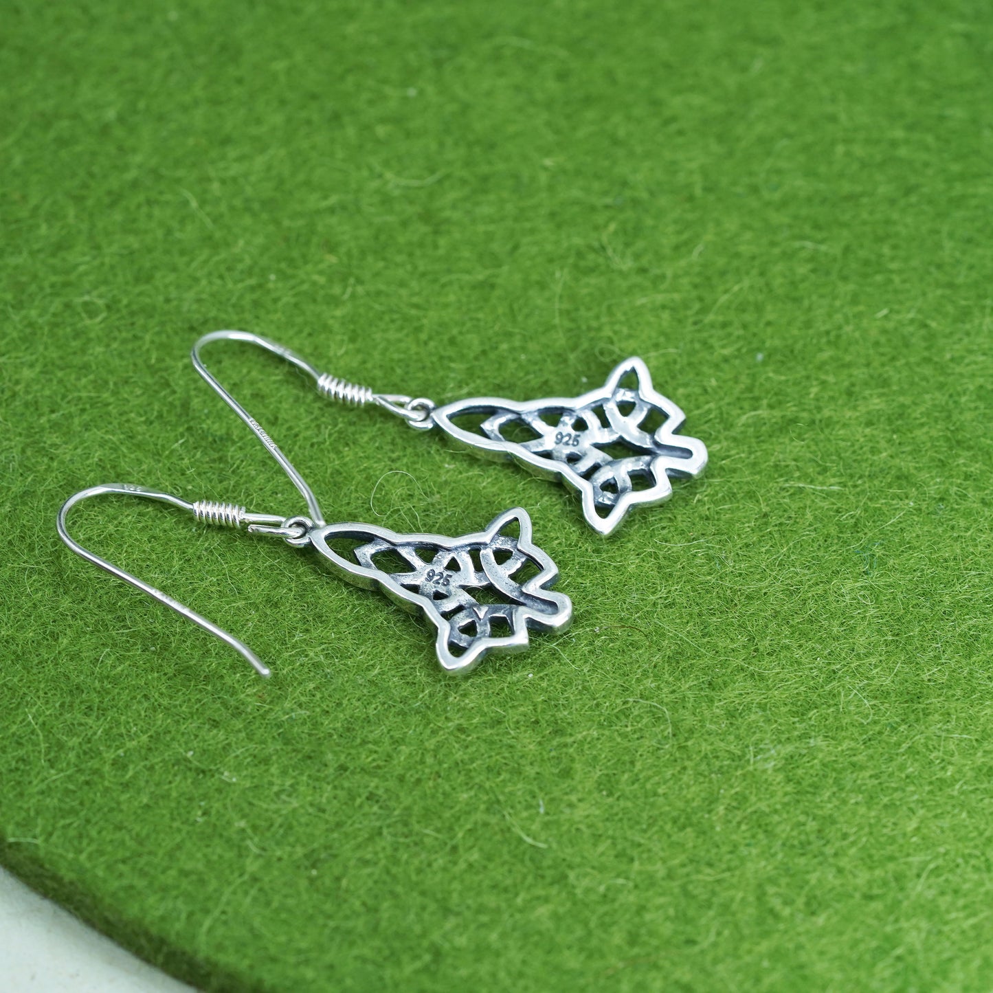 Vintage Irish Sterling silver handmade earrings, 925 Celtic knot tree dangles