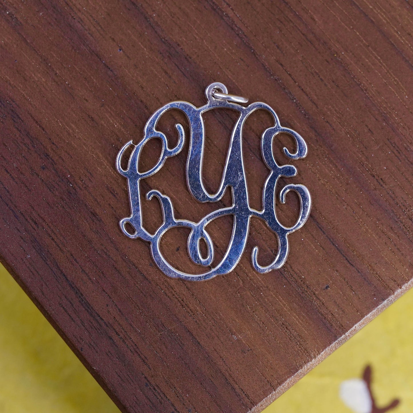 Vintage Sterling 925 silver handmade pendant with name monogram "LEY"