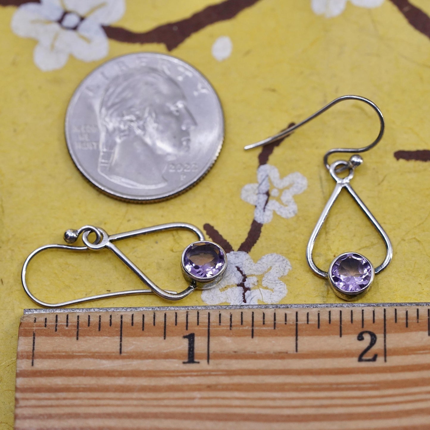 Vintage Sterling 925 silver handmade earrings with amethyst