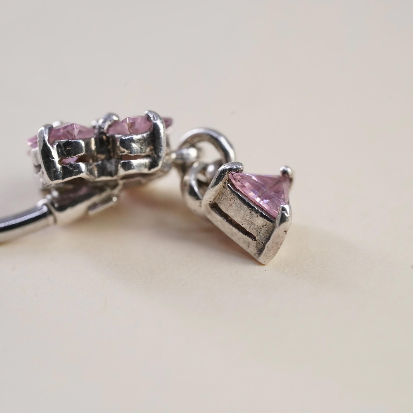 925 Sterling Silver Pink CZ Belly Button Ring Dangle Navel Piercing Body