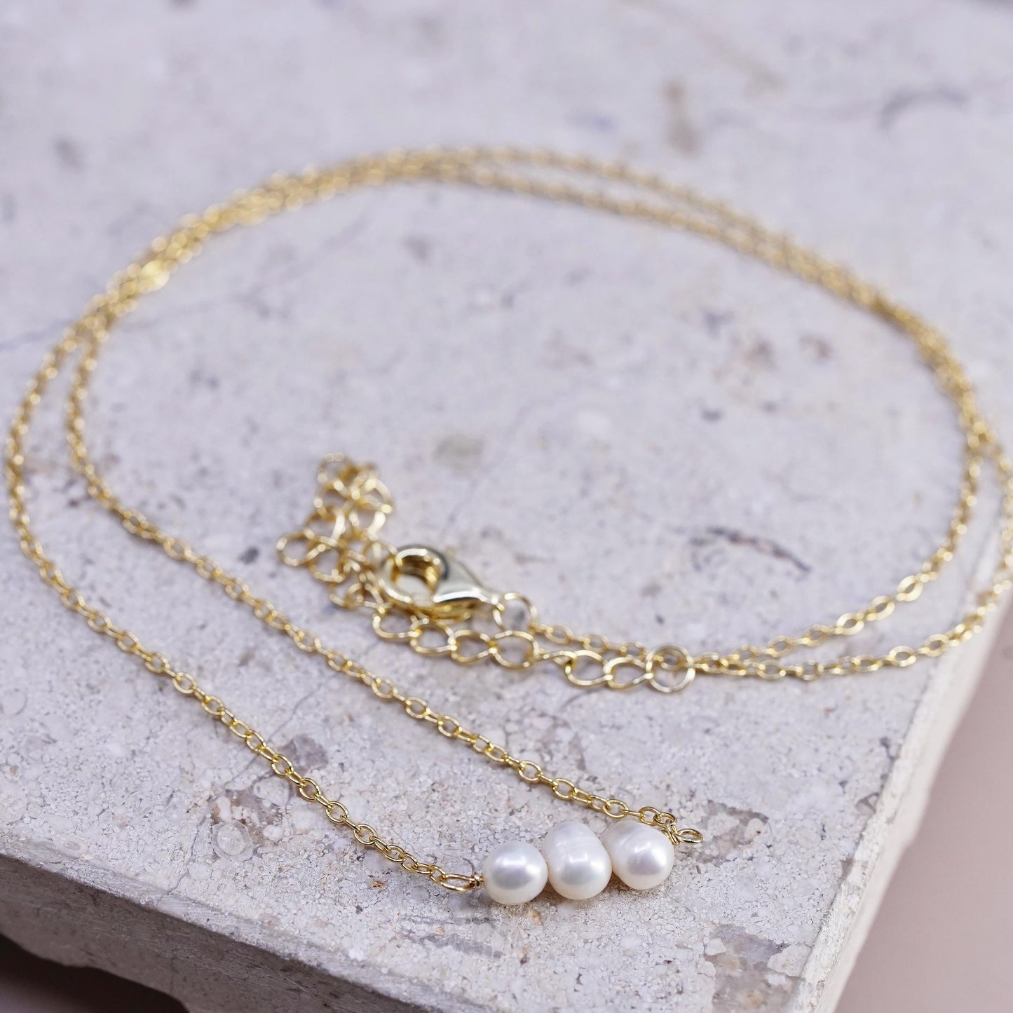16+2", vermeil gold over Sterling silver necklace, 925 circle freshwater pearls