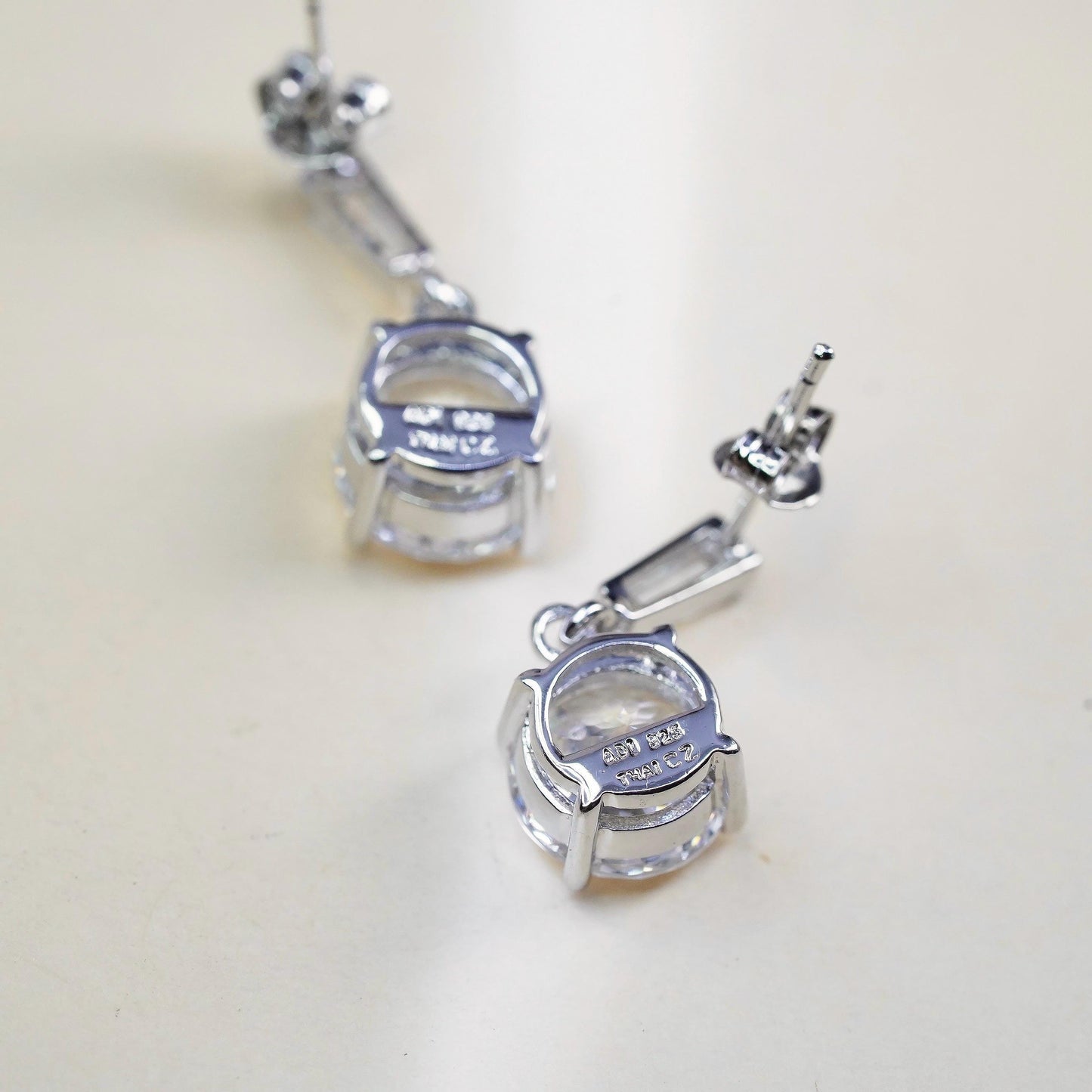 Vintage sterling silver handmade earrings, 925 hoops with round cz
