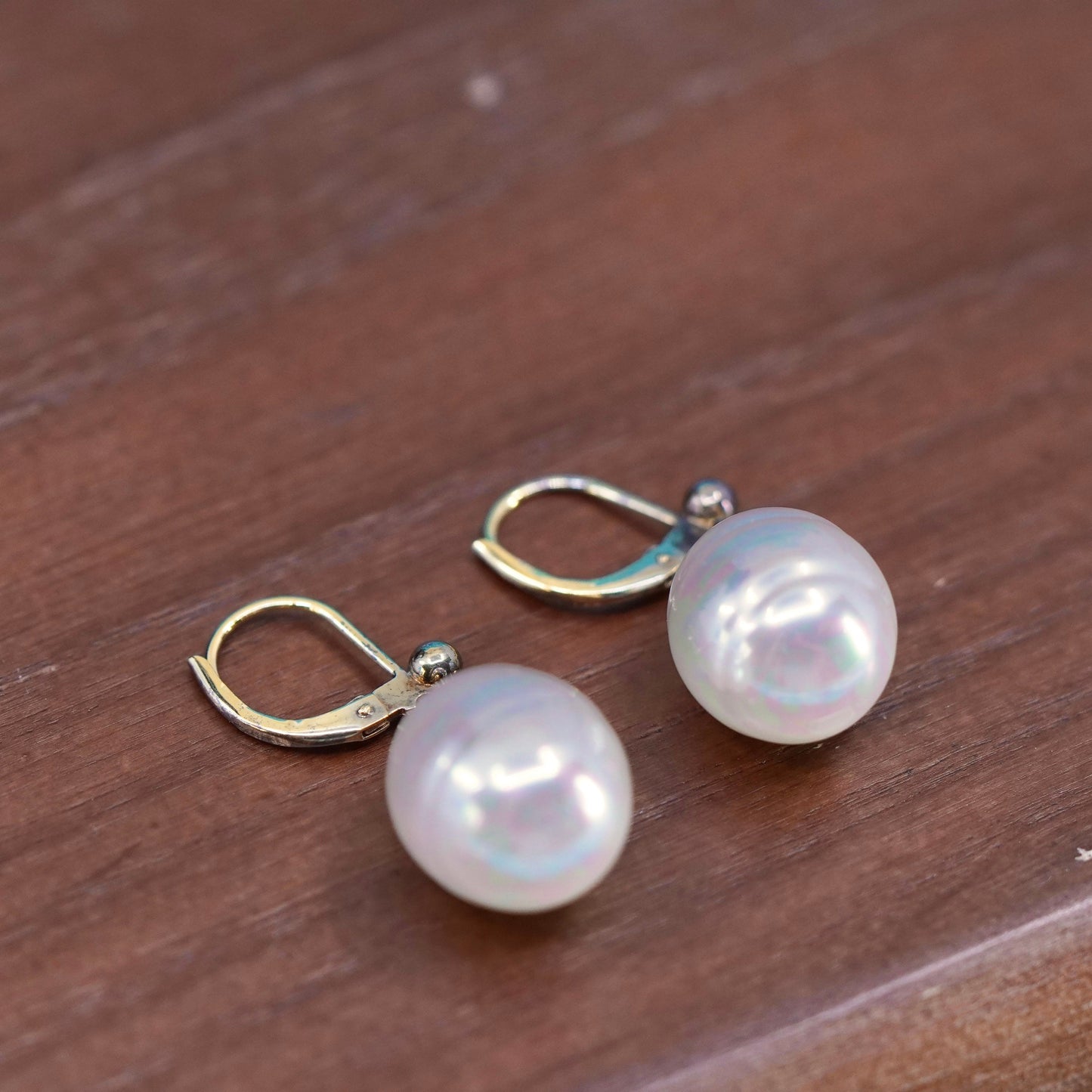 vermeil gold over Sterling silver 925 handmade earrings giant freshwater pearl