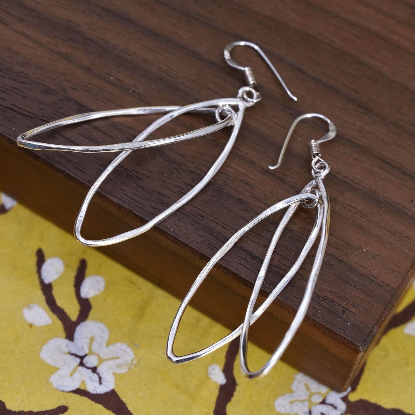 2", vintage Sterling silver handmade earrings, 925 entwined oval hoops