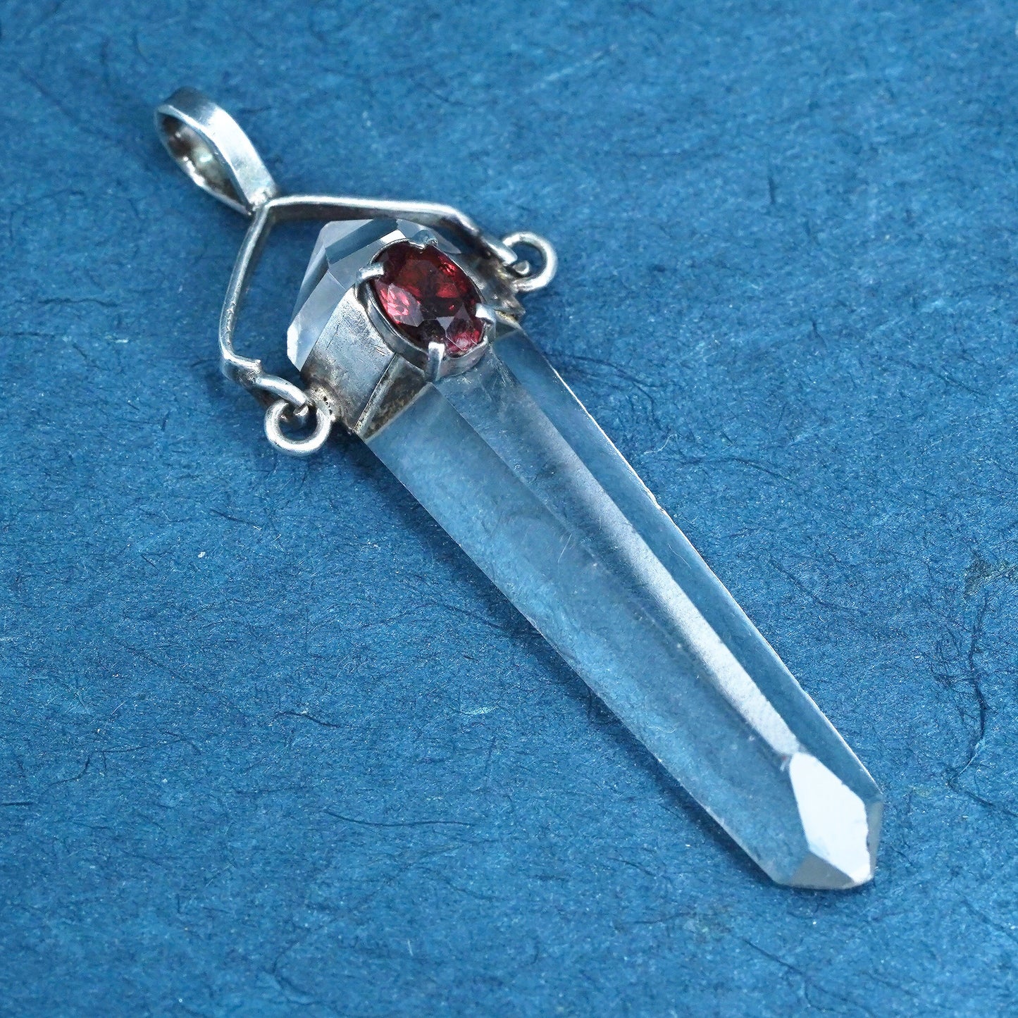 Vintage handmade sterling 925 silver charm pendant with healing crystal Ruby