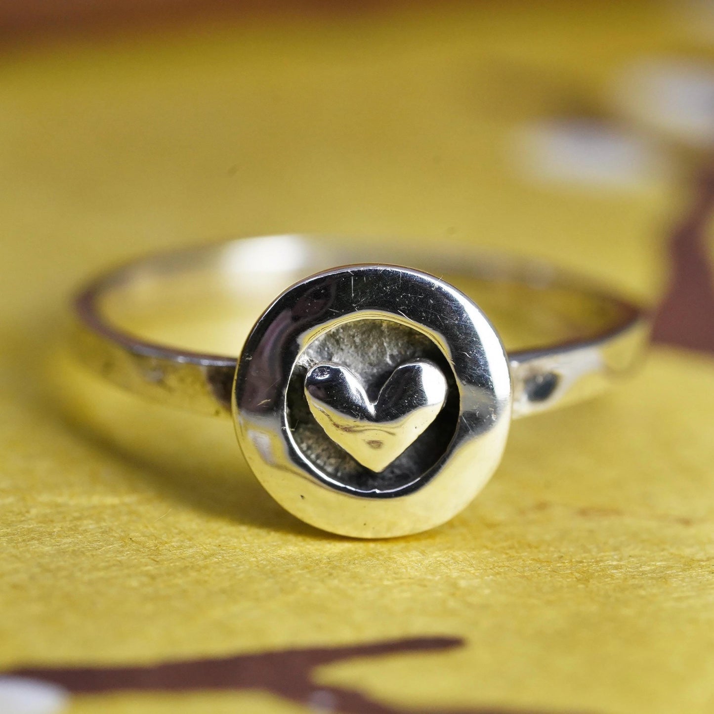 Size 6.75, Vintage sterling silver handmade ring, heart 925 stackable band