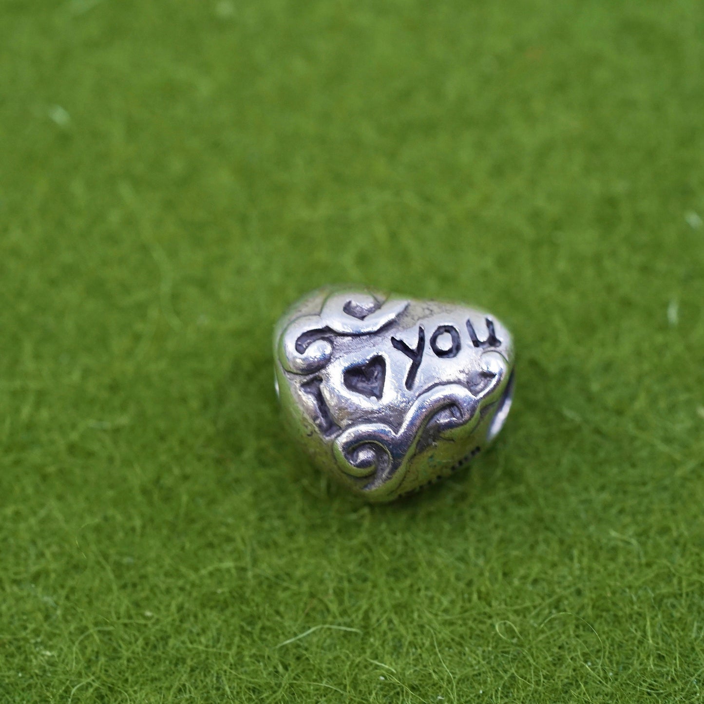 Vintage IBB Sterling silver bead charm, 925 heart pendant embossed i love you