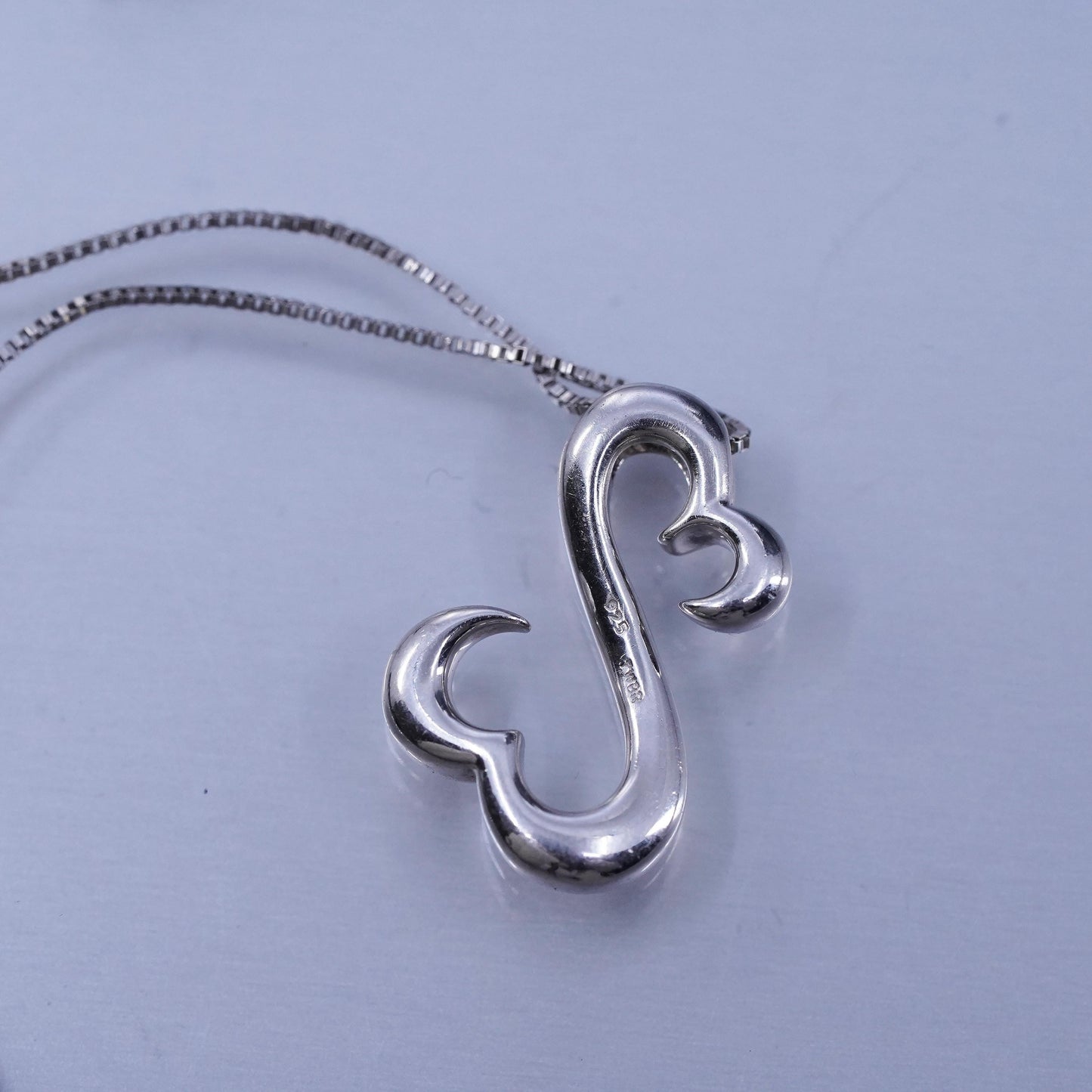 20”, vintage Sterling 925 silver handmade box necklace with open heart pendant