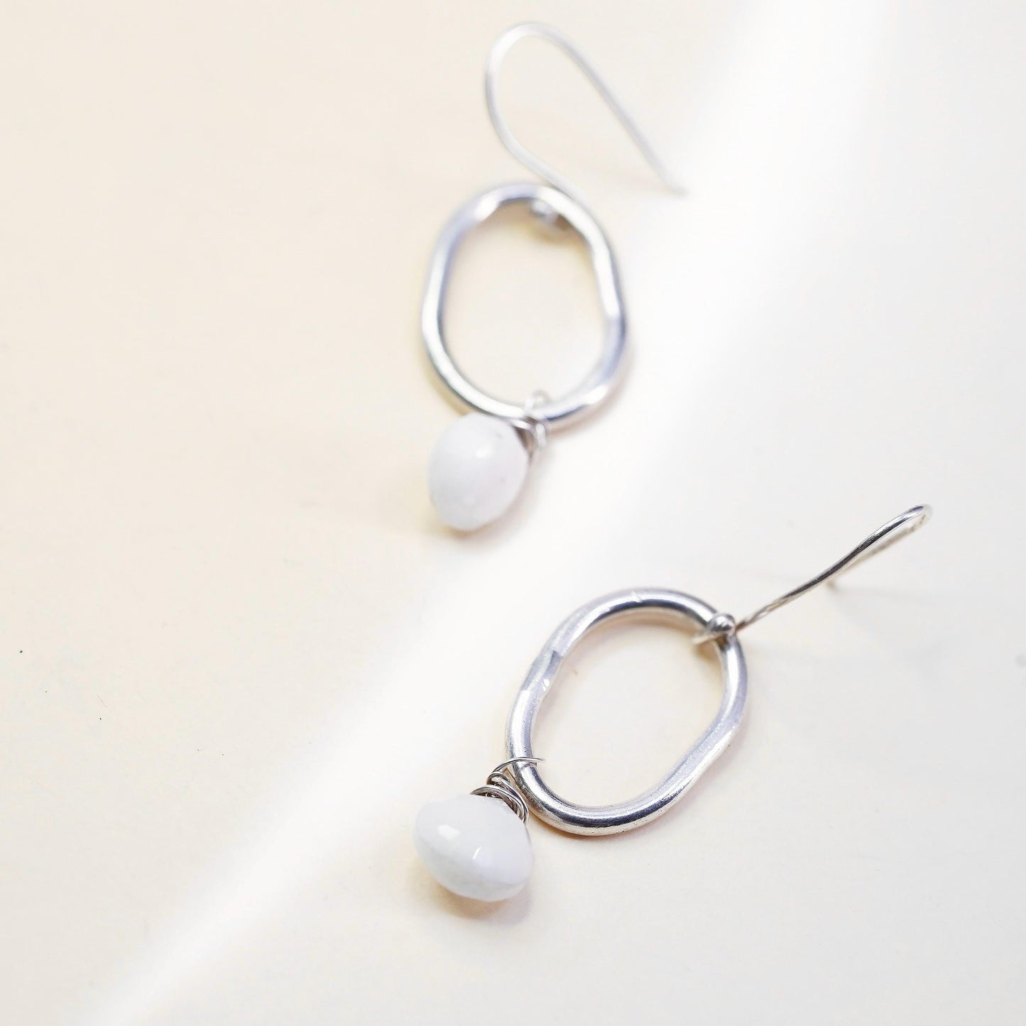 Vintage Sterling silver handmade earrings, 925 oval loop howlite teardrops