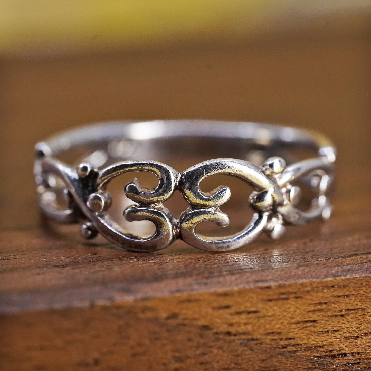 Size 8.5, Vintage sterling silver handmade ring, filigree heart 925 band