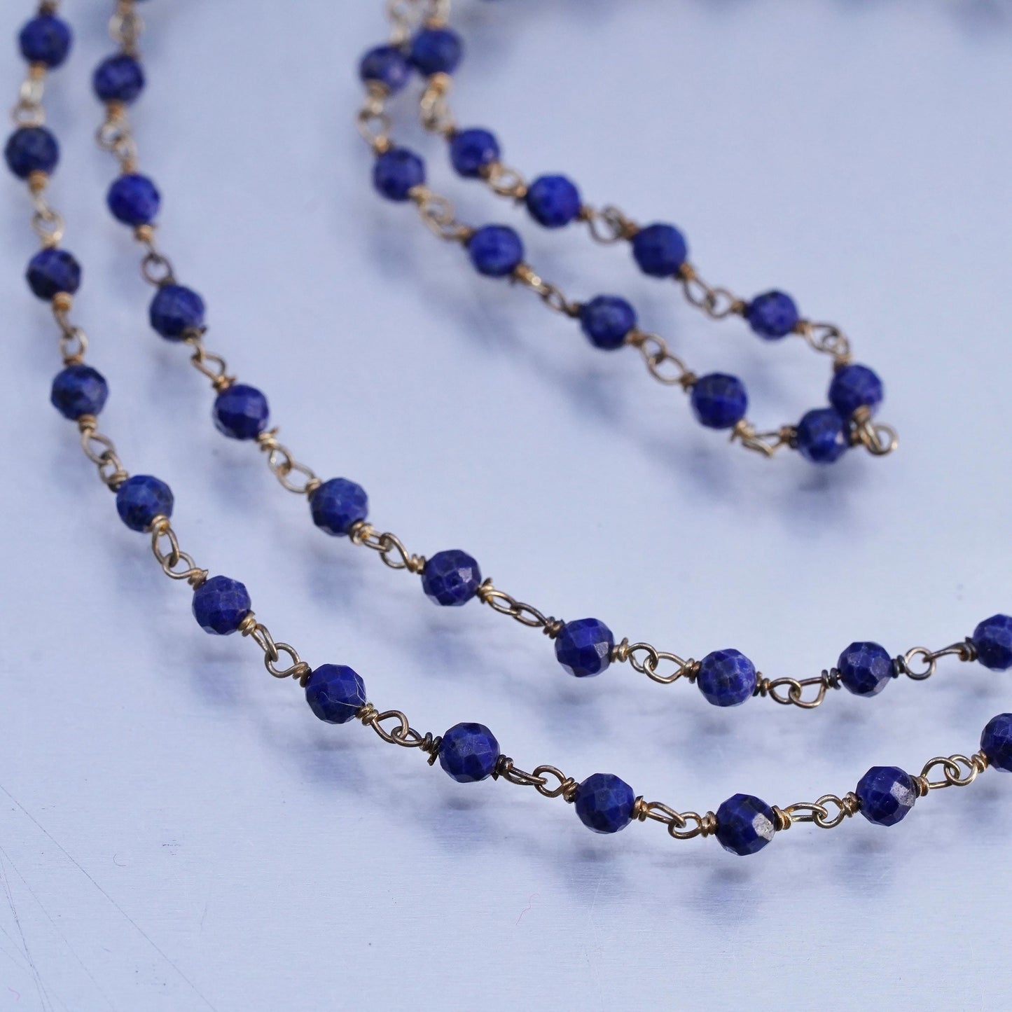 30", MLD gold plated Sterling 925 silver long circle necklace lapis lazuli bead