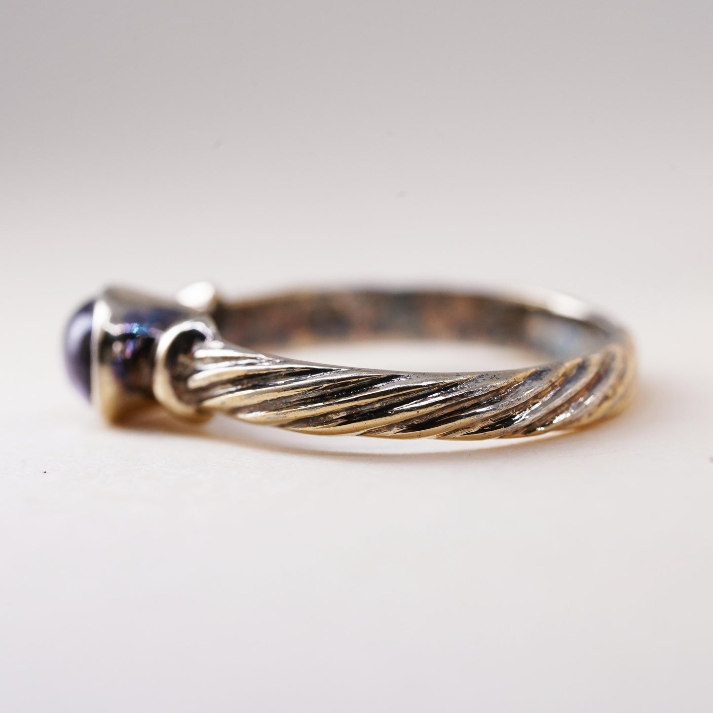 Size 7, vintage gold plated Sterling silver ring, 925 stackble band amethyst