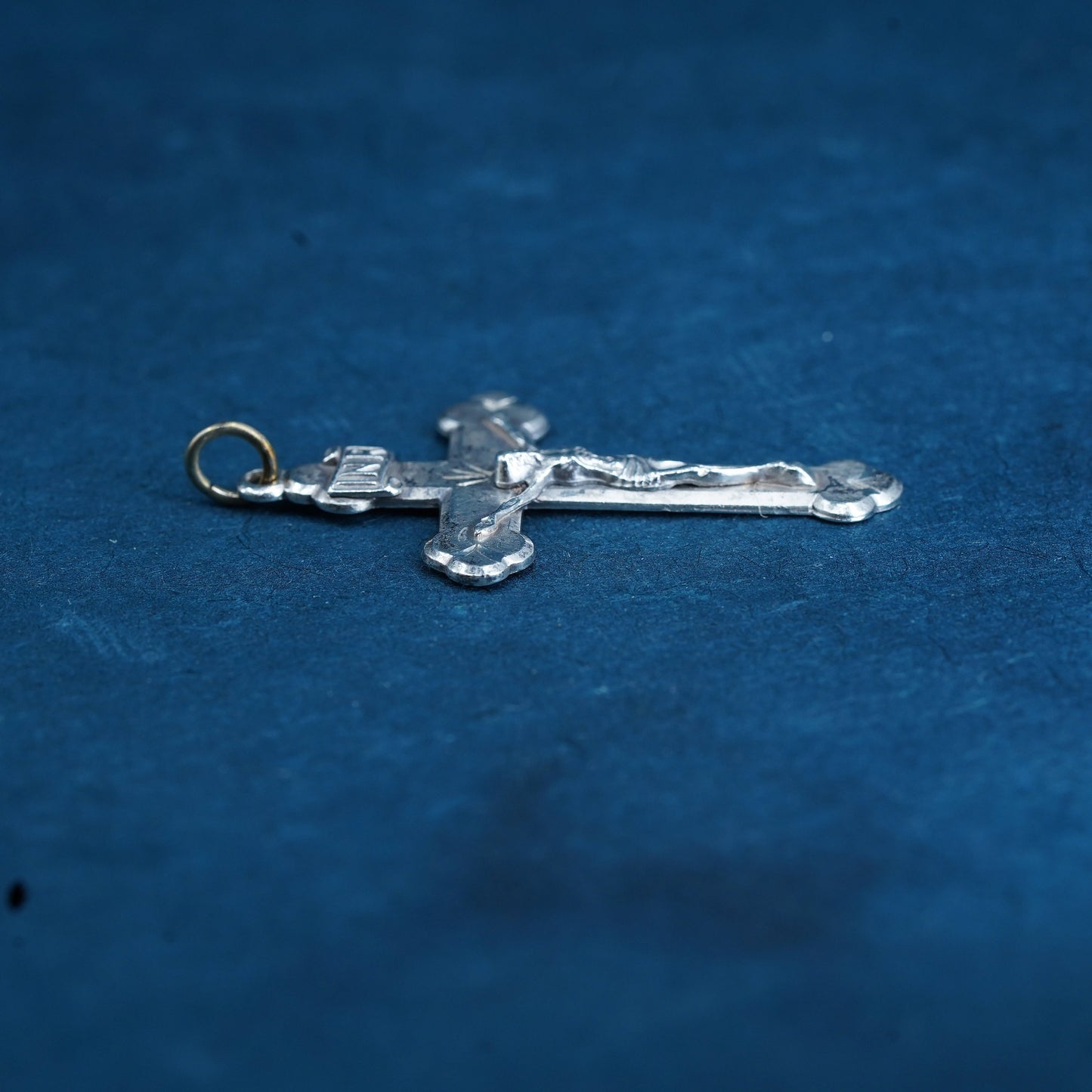 Vintage Sterling silver handmade pendant, 925 cross with Relief Jesus