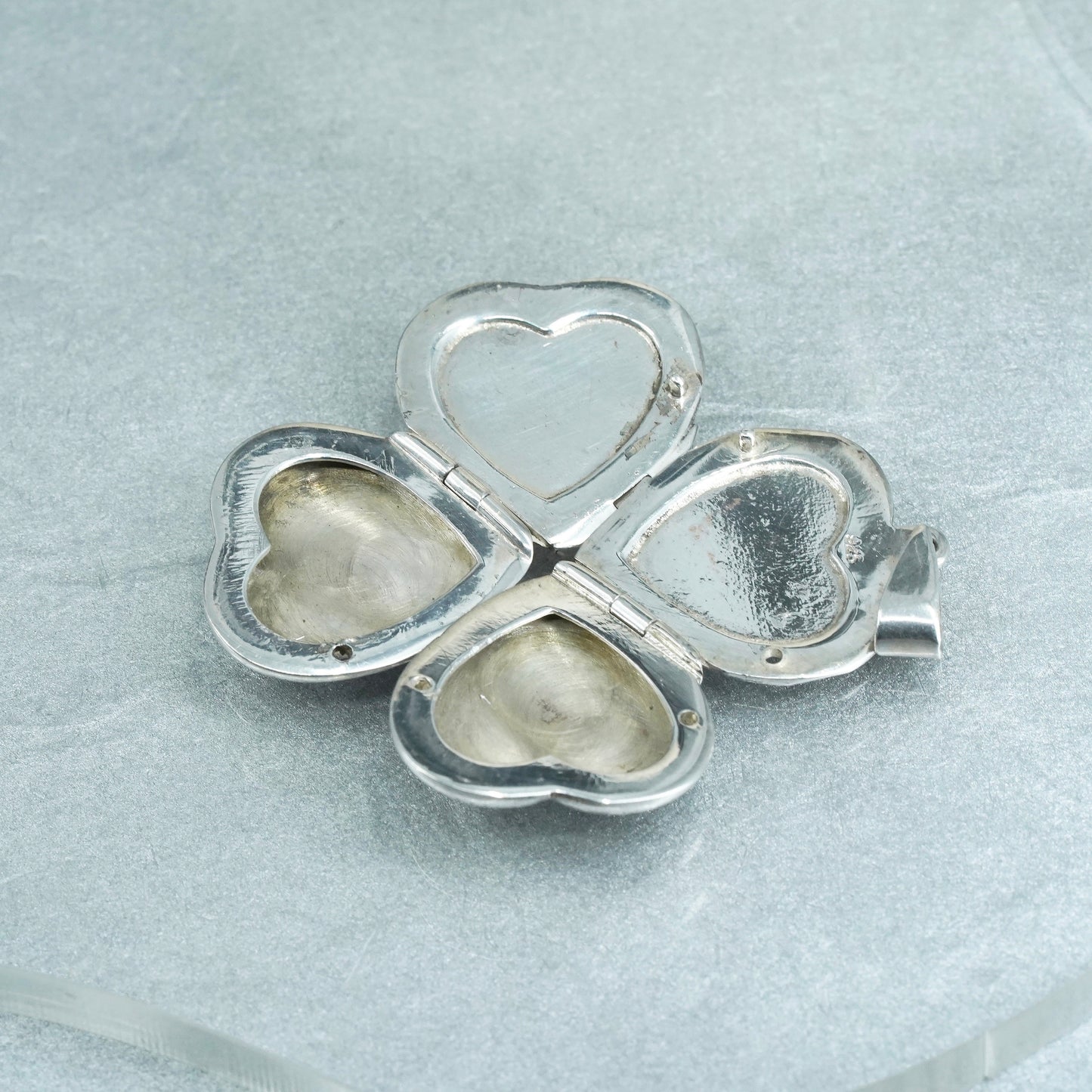 vintage Sterling silver handmade charm, textured 925 heart 4 photos locket
