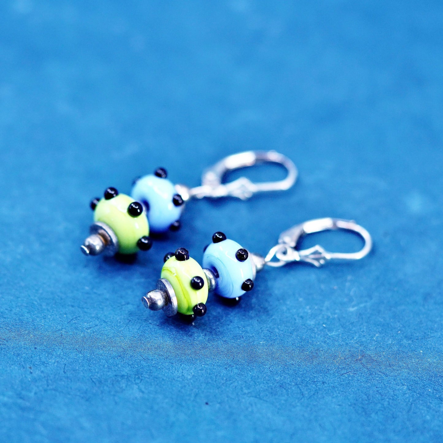 Vintage sterling silver handmade earrings, 925 hooks with glass beads