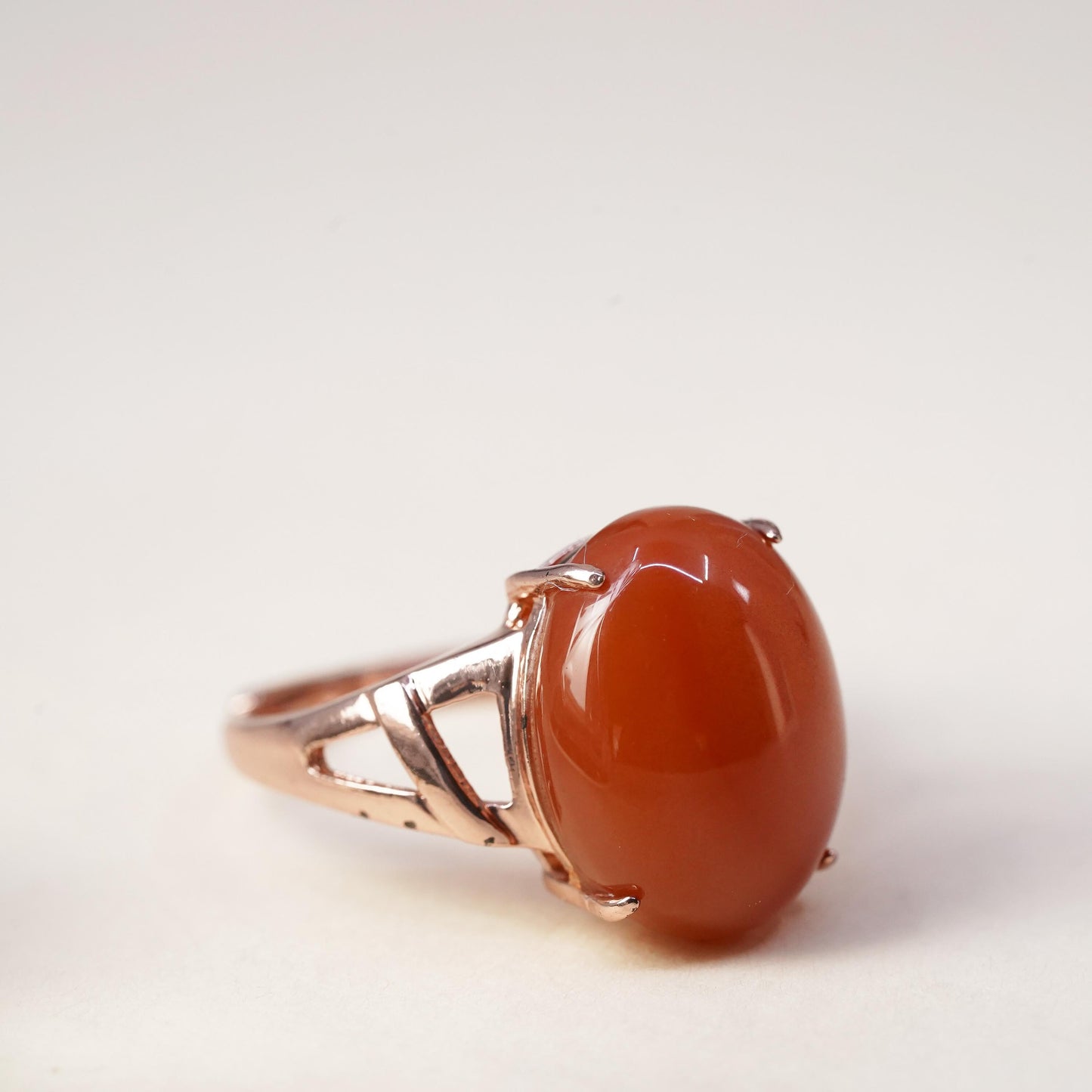 Size adjustable, Vermeil rose gold Sterling 925 silver cocktail ring carnelian