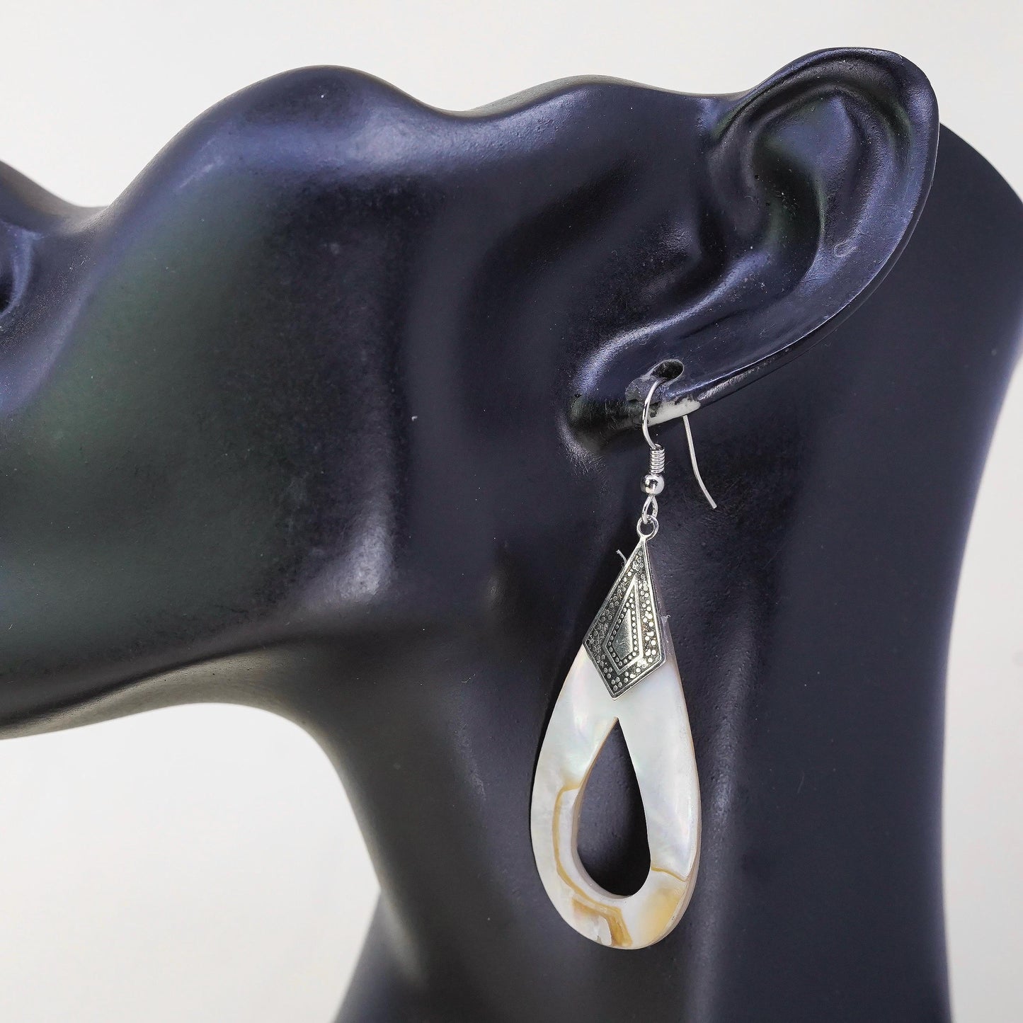 Vintage sterling silver earrings, mother of pearl teardrops 925 silver hooks