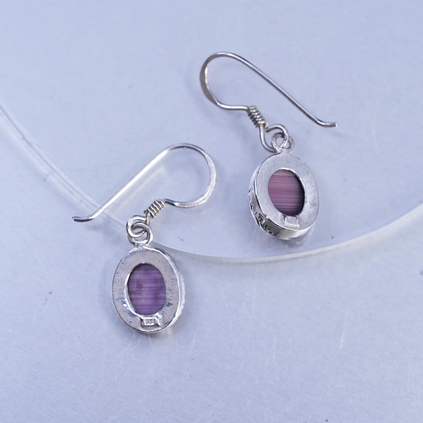 Vintage Sterling Silver Handmade Earrings, 925 Silver with purple Tiger Eye