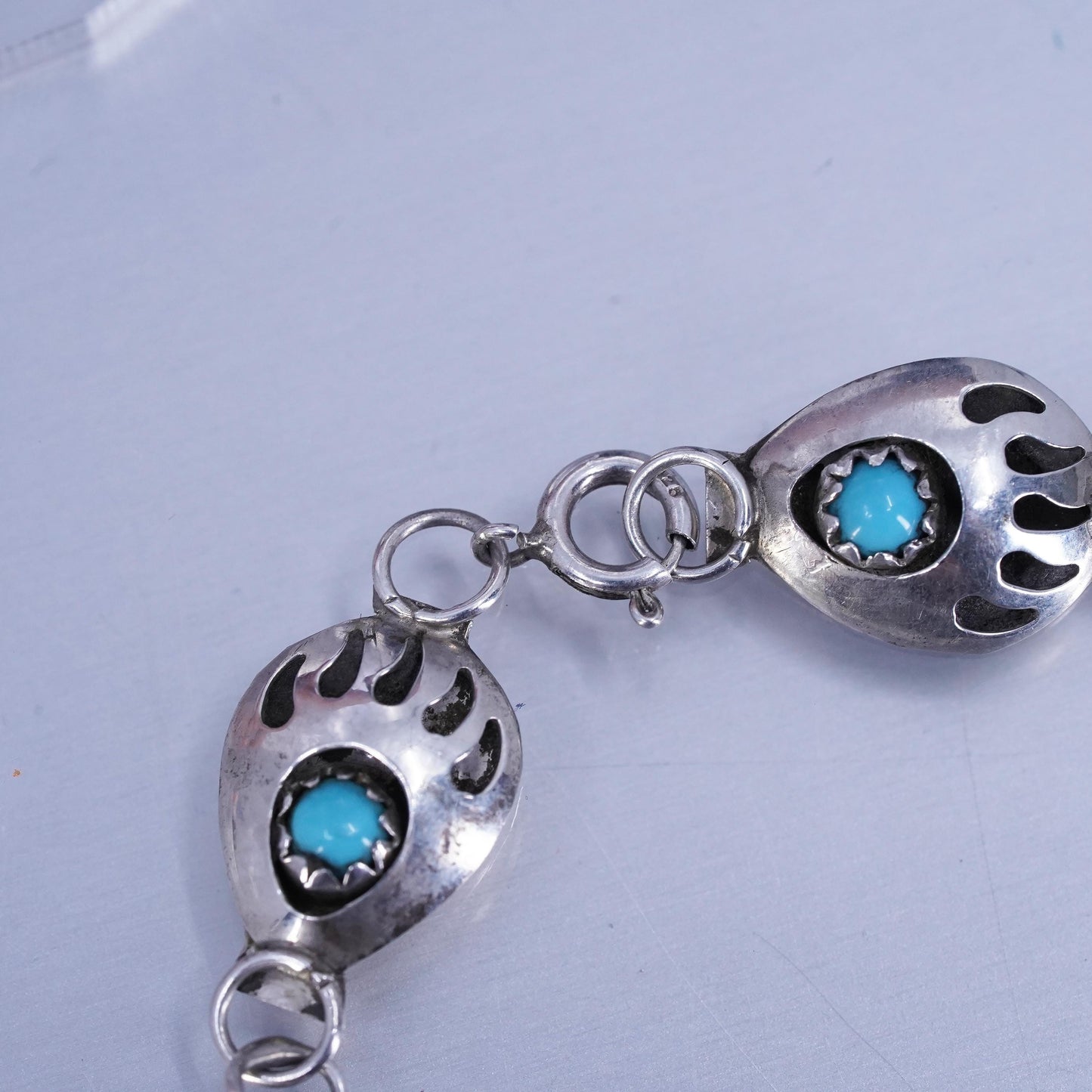 6.75”, Vintage southwestern Sterling 925 silver bear paw bracelet w/ turquoise