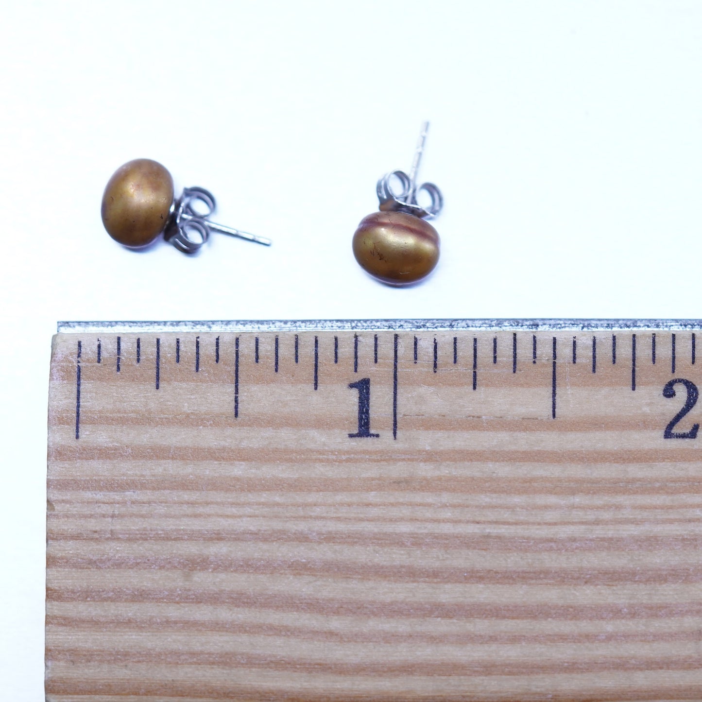 5mm, Vintage Sterling 925 silver handmade earrings, studs with golden pearl