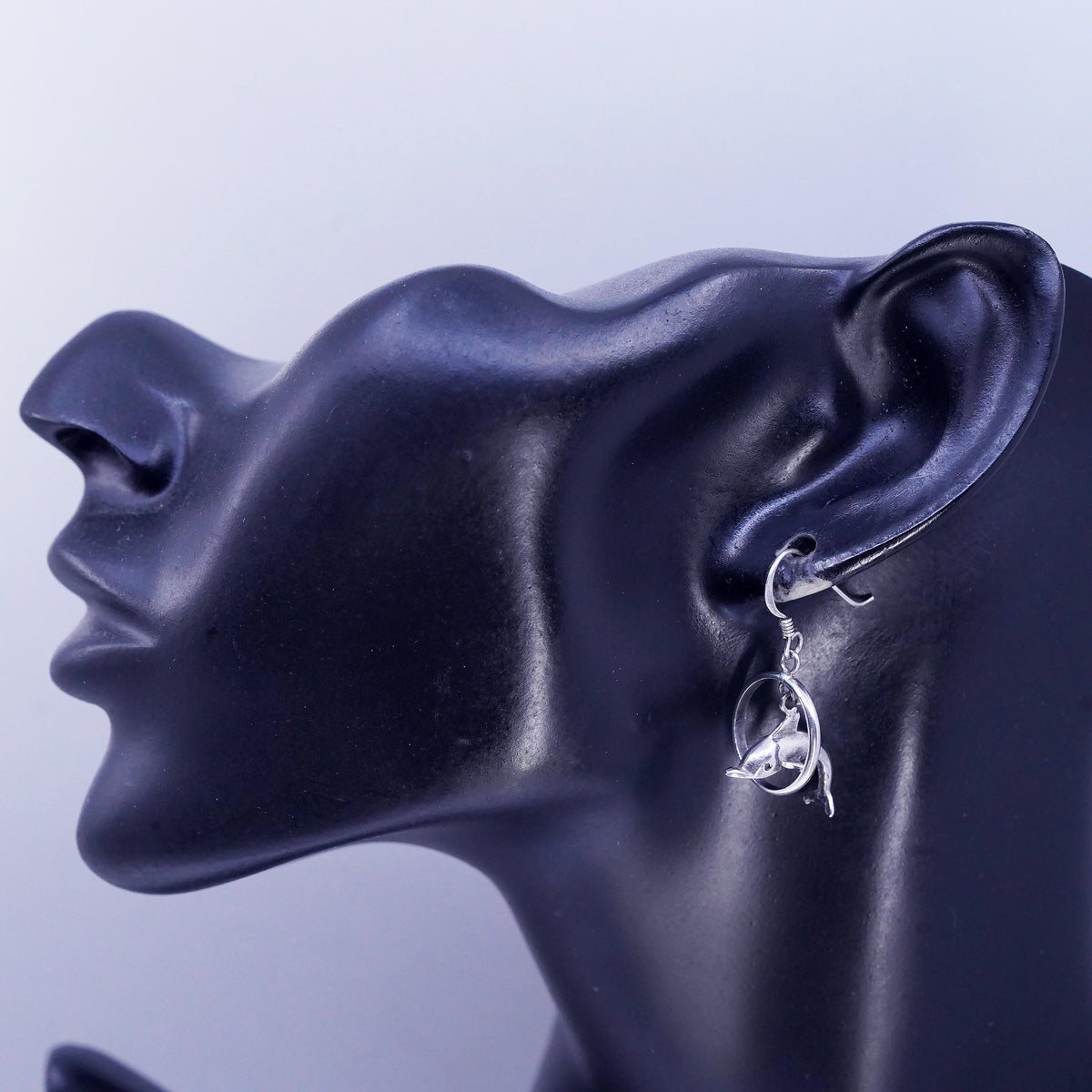 Sterling Silver Dolphin Hoop Earrings, 925 3D Dolphin Dangle, Ocean Marine