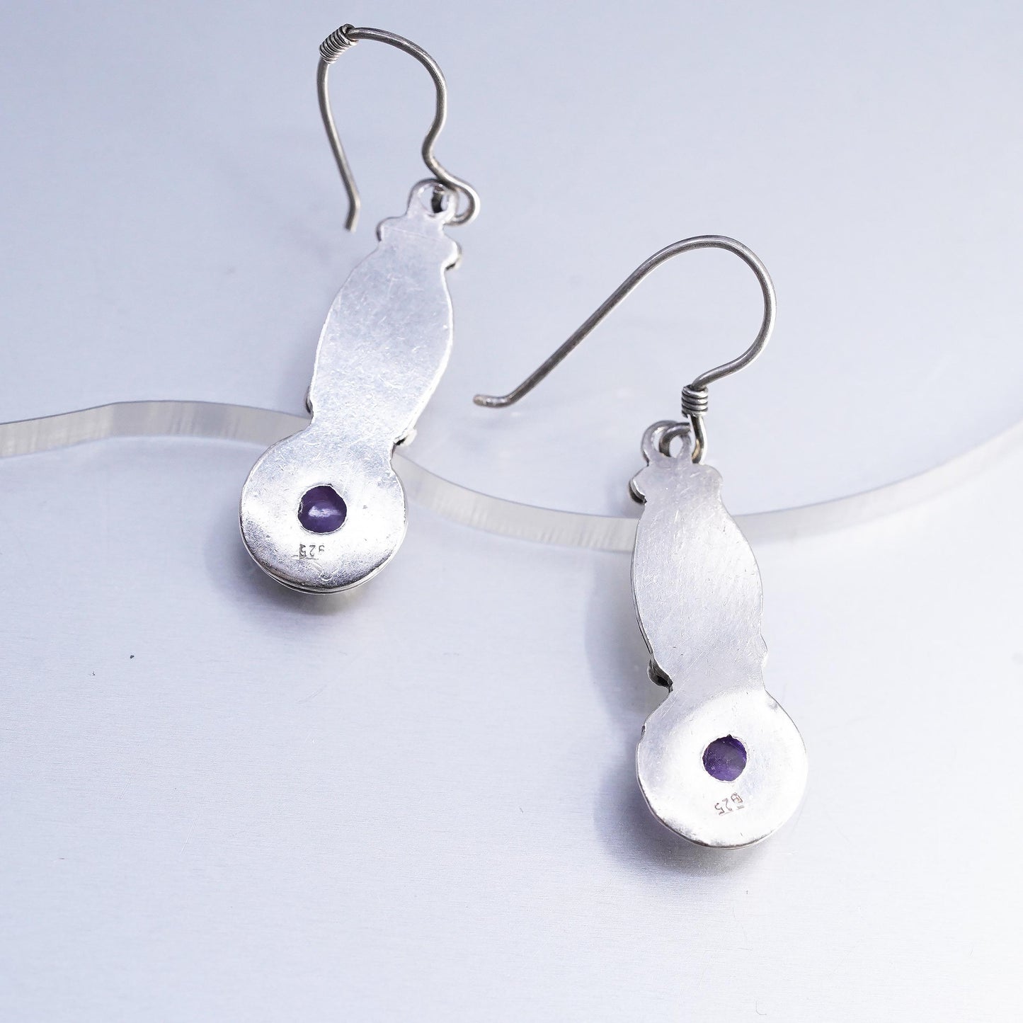 Sterling Silver Amethyst Dangle Earrings, 925 Southwestern Drops, Cabochon