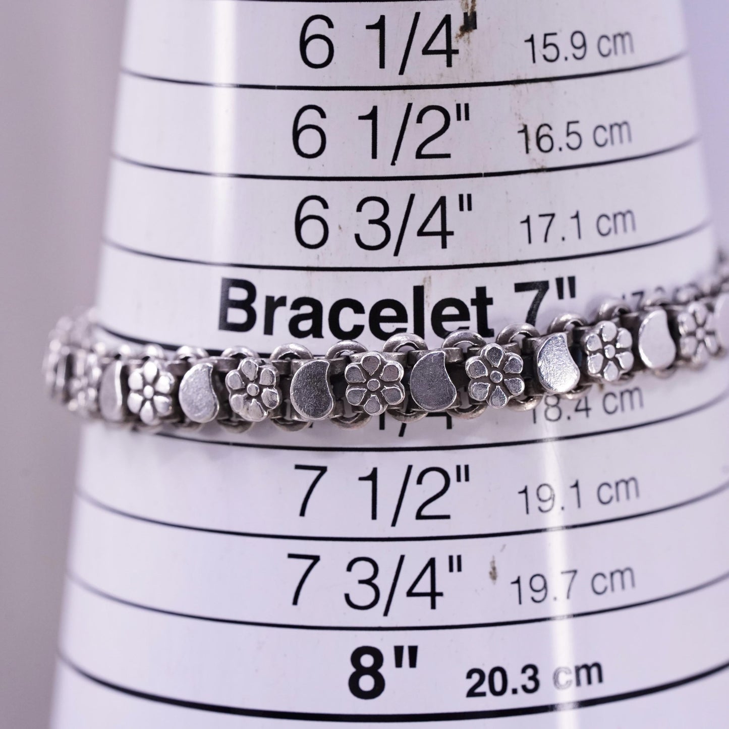 7.25", vintage Sterling silver handmade tennis bracelet, 925 flower links