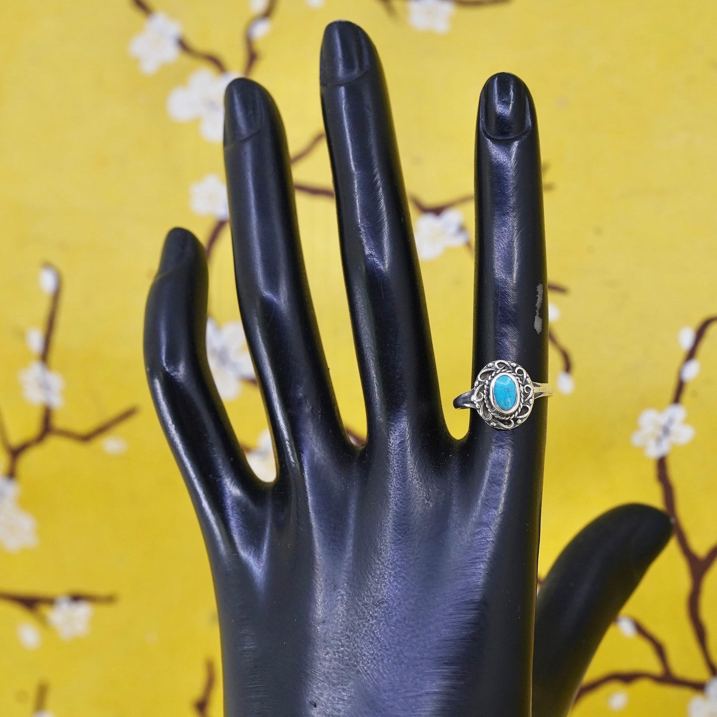 Size 6.5, Sterling 925 silver handmade ring w/ turquoise, southwestern jewelry