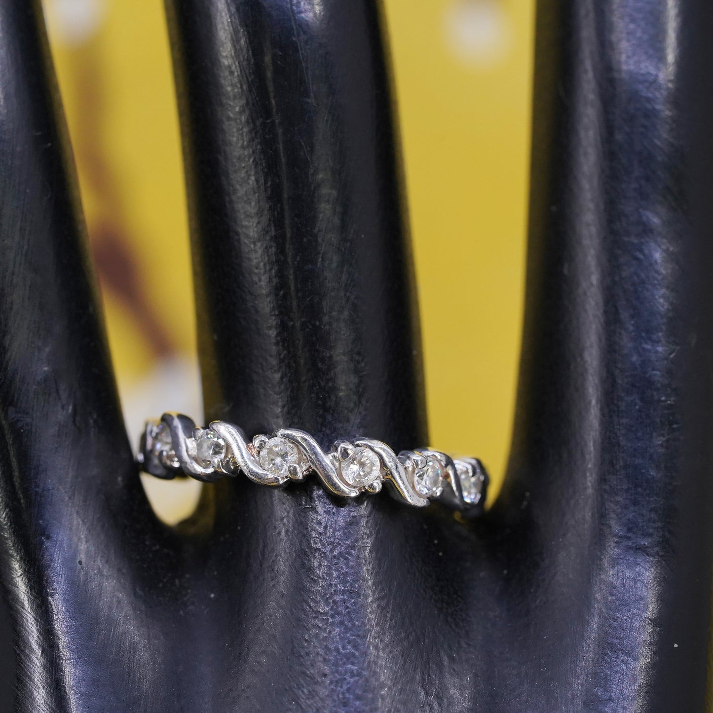 Size 9, vintage Sterling silver handmade ring, 925 stackable band with cz