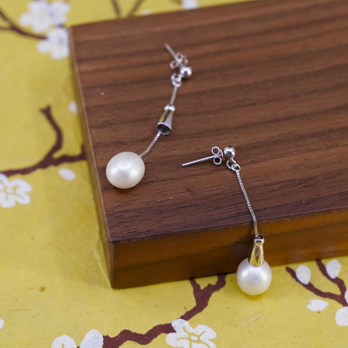 Vintage Sterling 925 silver handmade earrings with pearl drops
