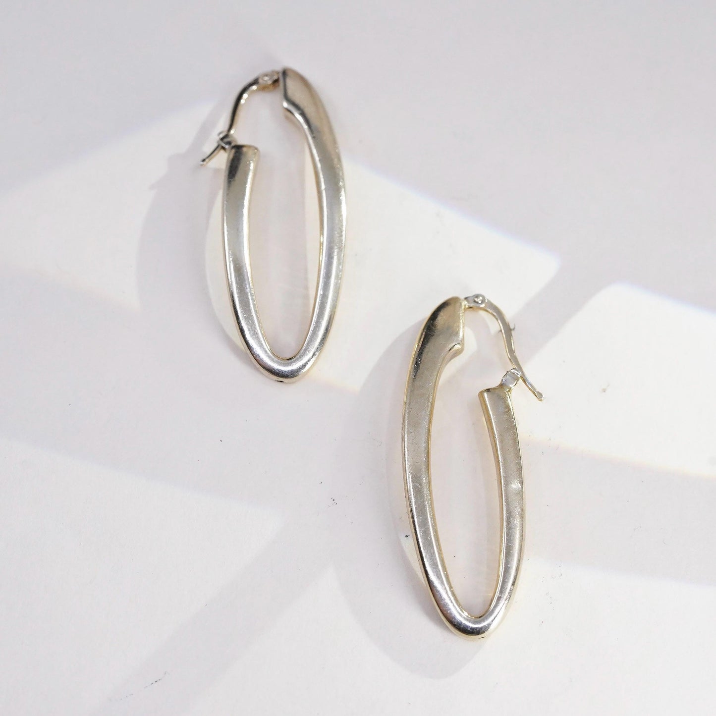 1.75”, VTG vermeil gold over sterling silver loop earrings, 925 long oval hoops