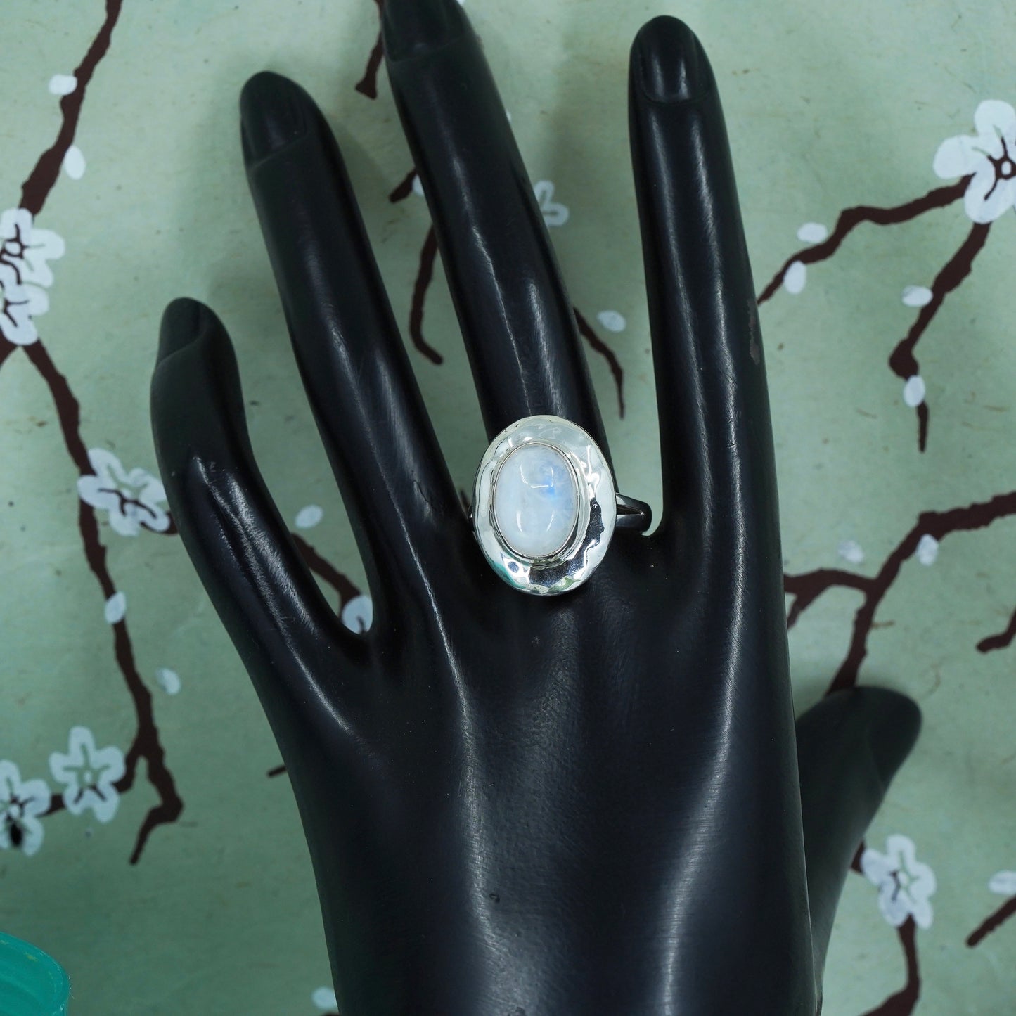 Size 10, vintage Dominique Dinouart DDD sterling silver 925 ring oval moonstone