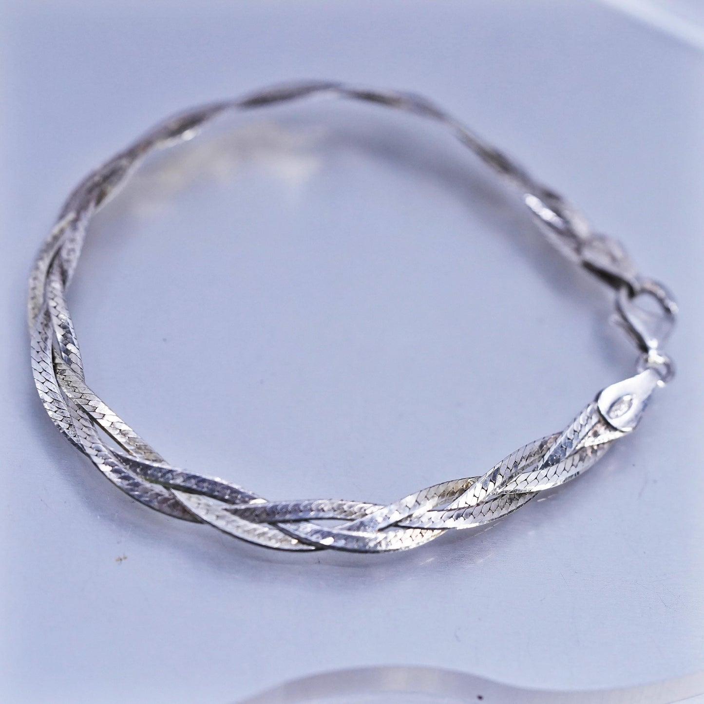 6.75" Italian Sterling 925 silver bracelet, woven braided herringbone chain