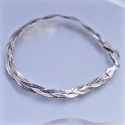 6.75" Italian Sterling 925 silver bracelet, woven braided herringbone chain