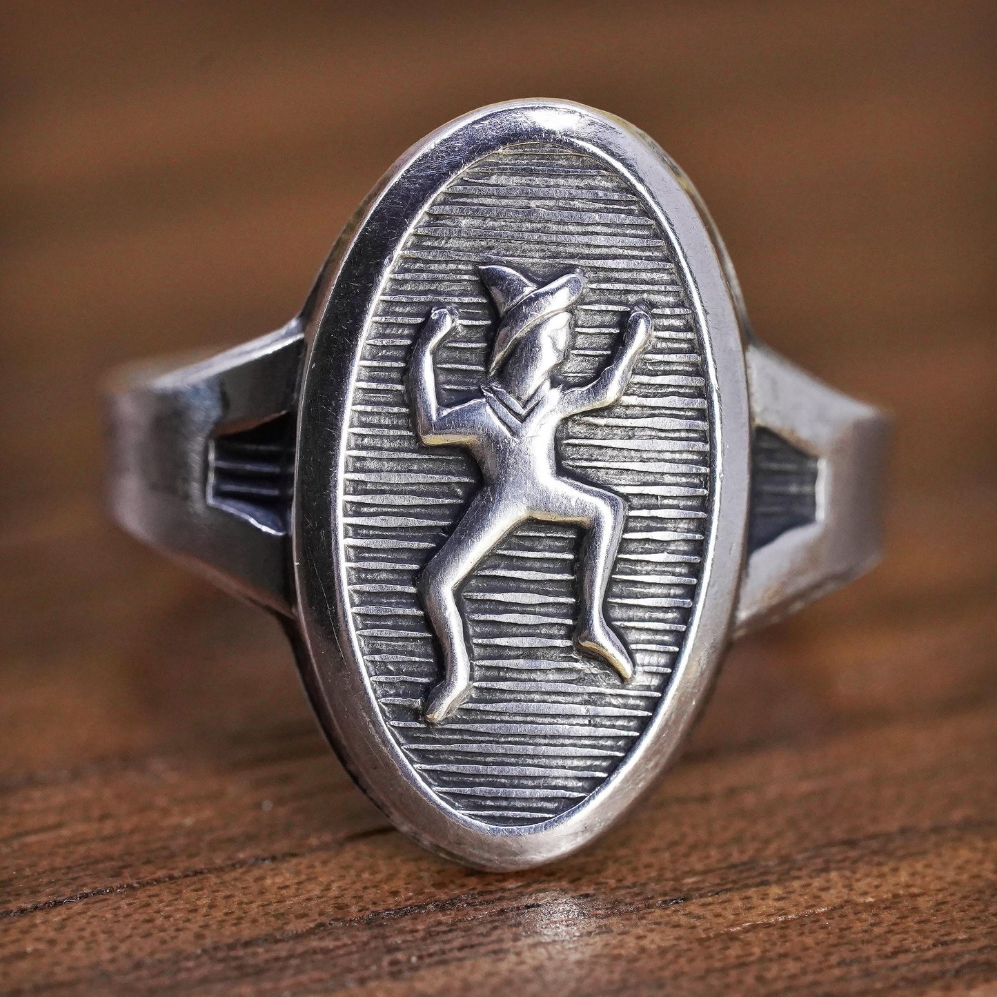 Size adjustable, vintage Sterling silver handmade ring, 925 kokopelli band