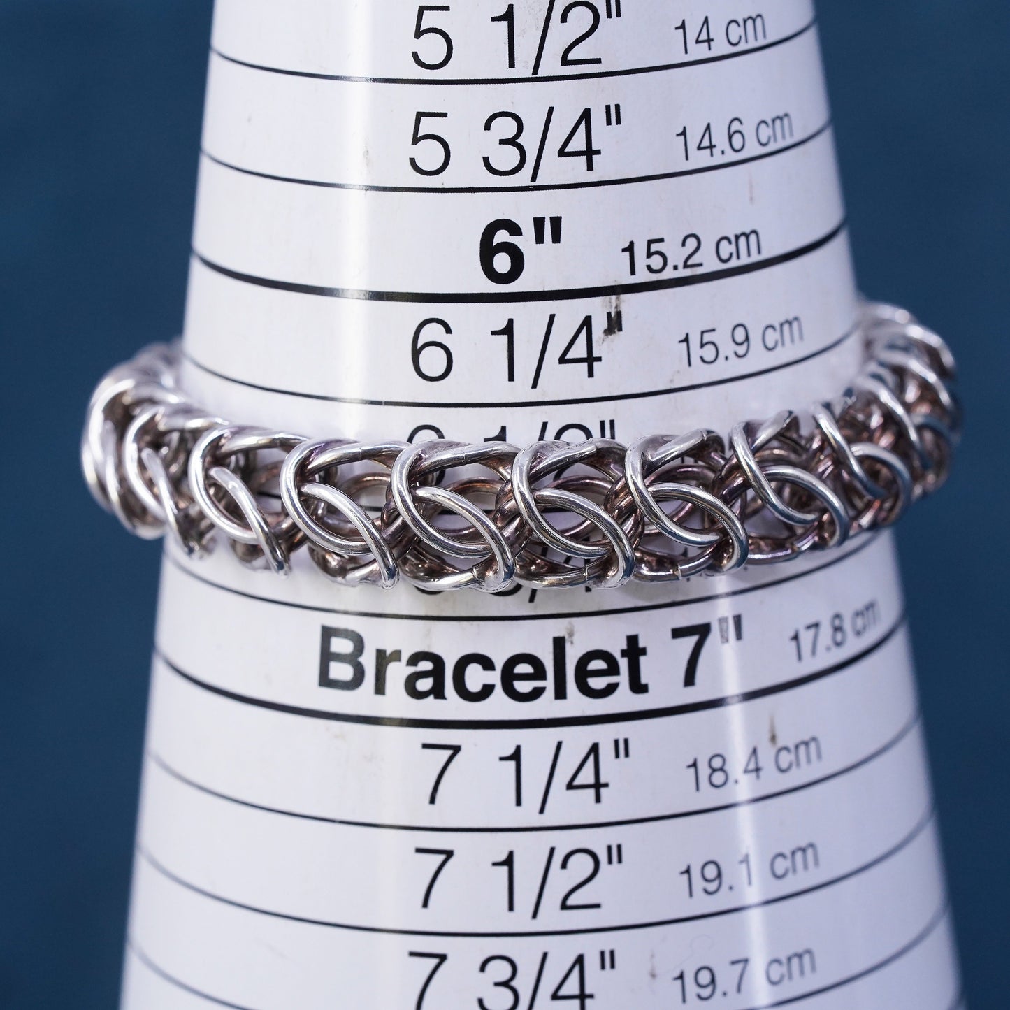 6.5”, vintage Sterling silver men's bracelet, 925 Byzantine, birdcage chain