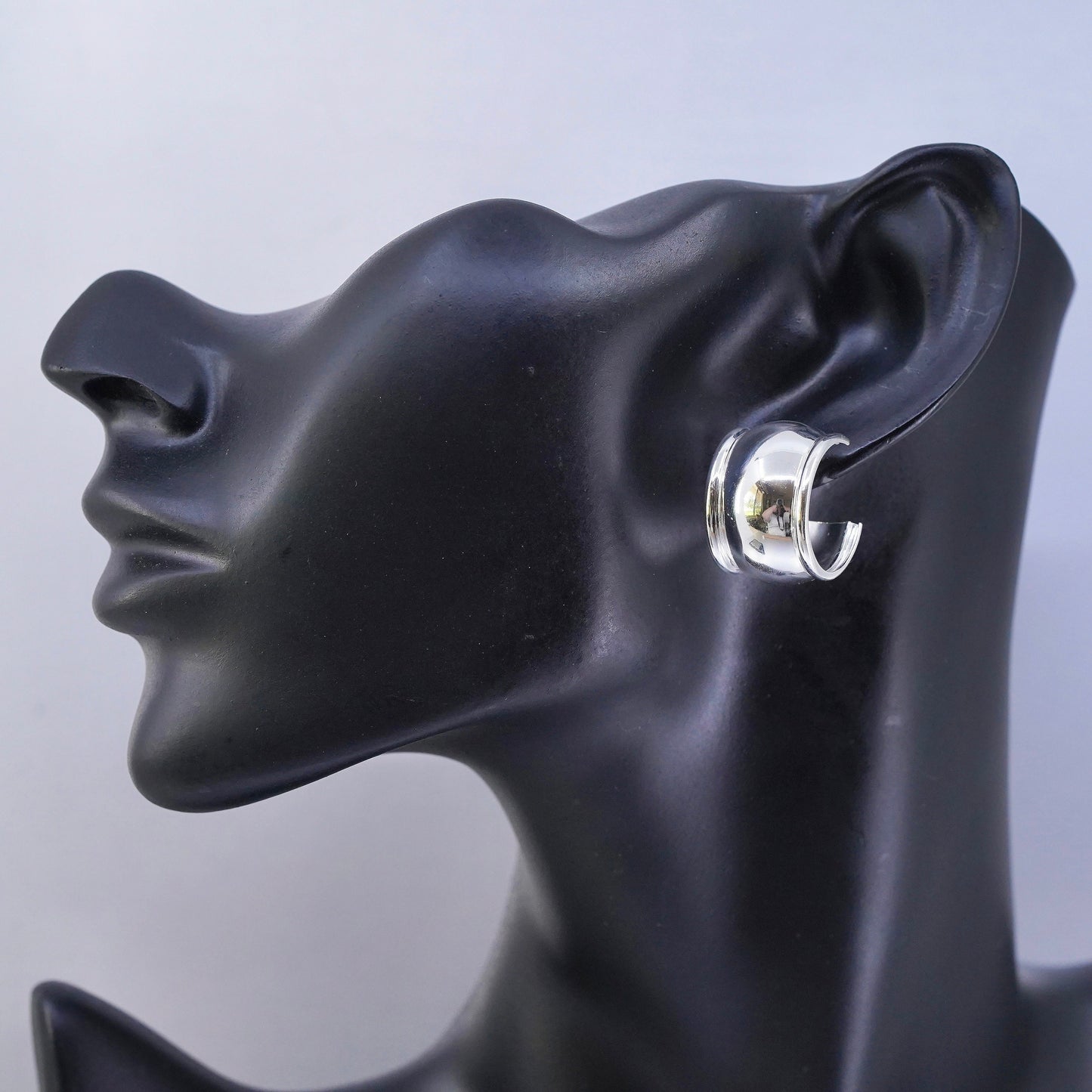 0.75”, vintage Sterling silver handmade earrings, modern 925 wide huggie studs