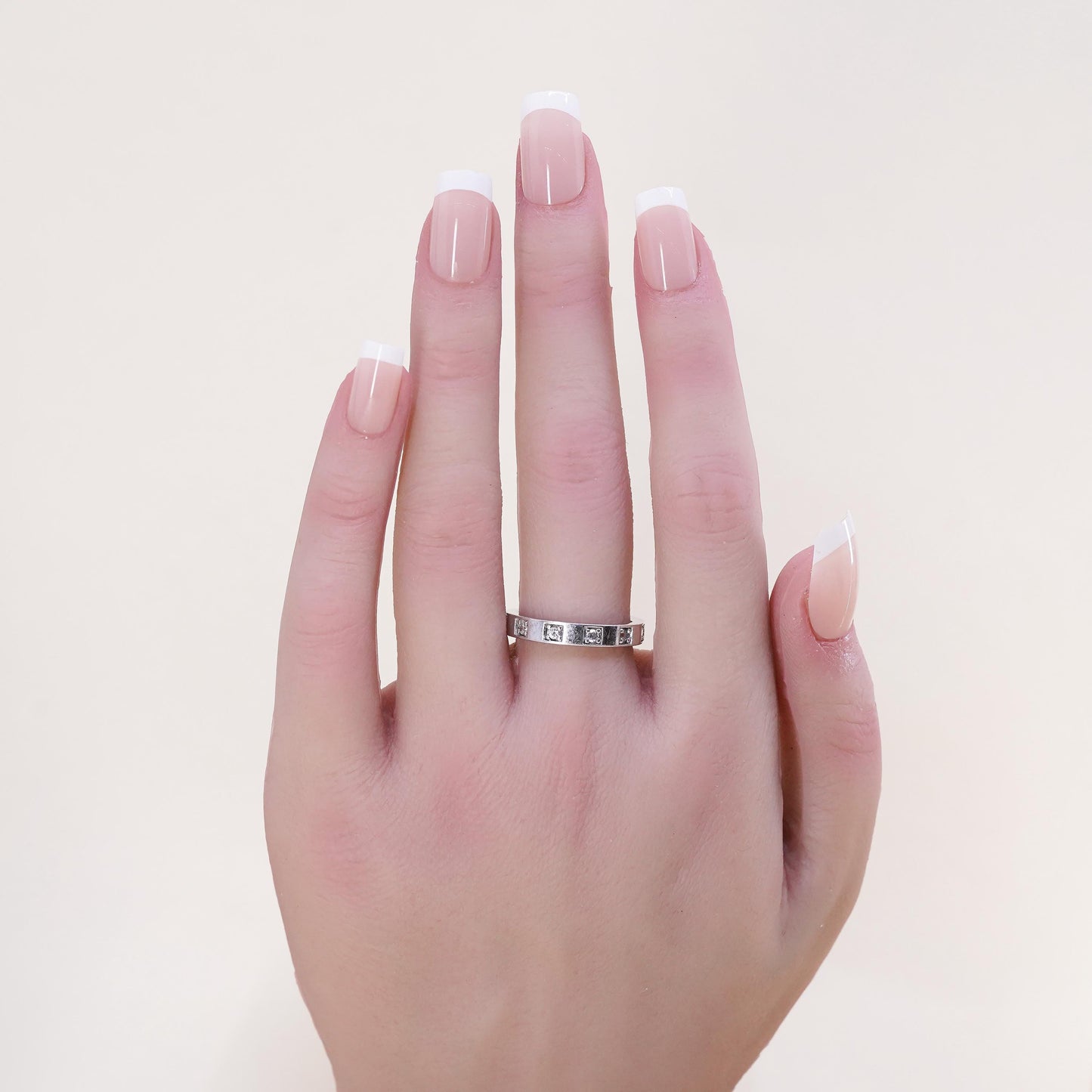 Size 7, vintage Sterling 925 silver stackable ring band with CZ